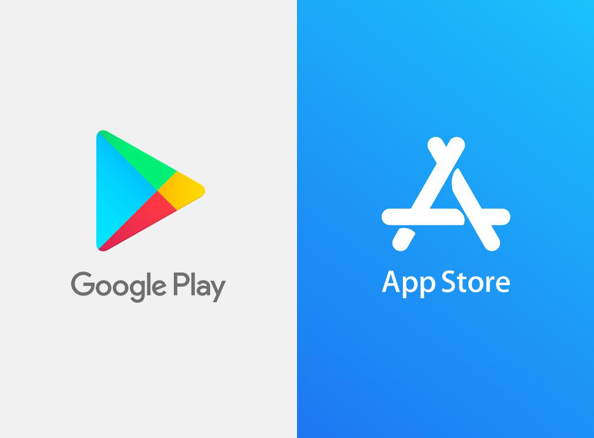 Hier sieht man das Playstore Logo und das App Store Logo
