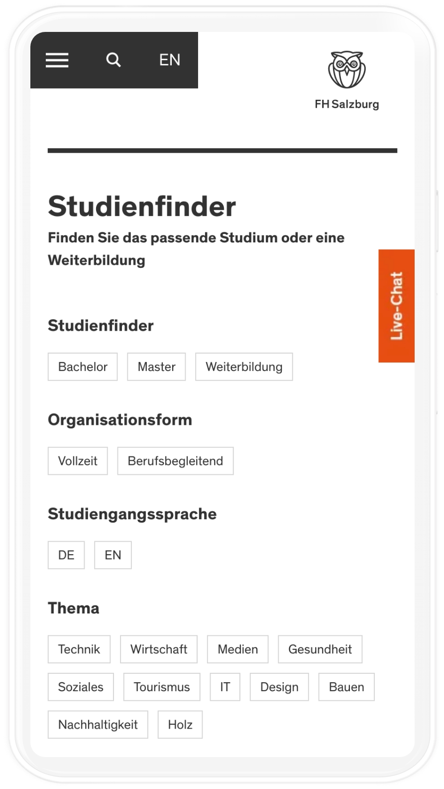 Studienfinder der FH Salzburg Mobile