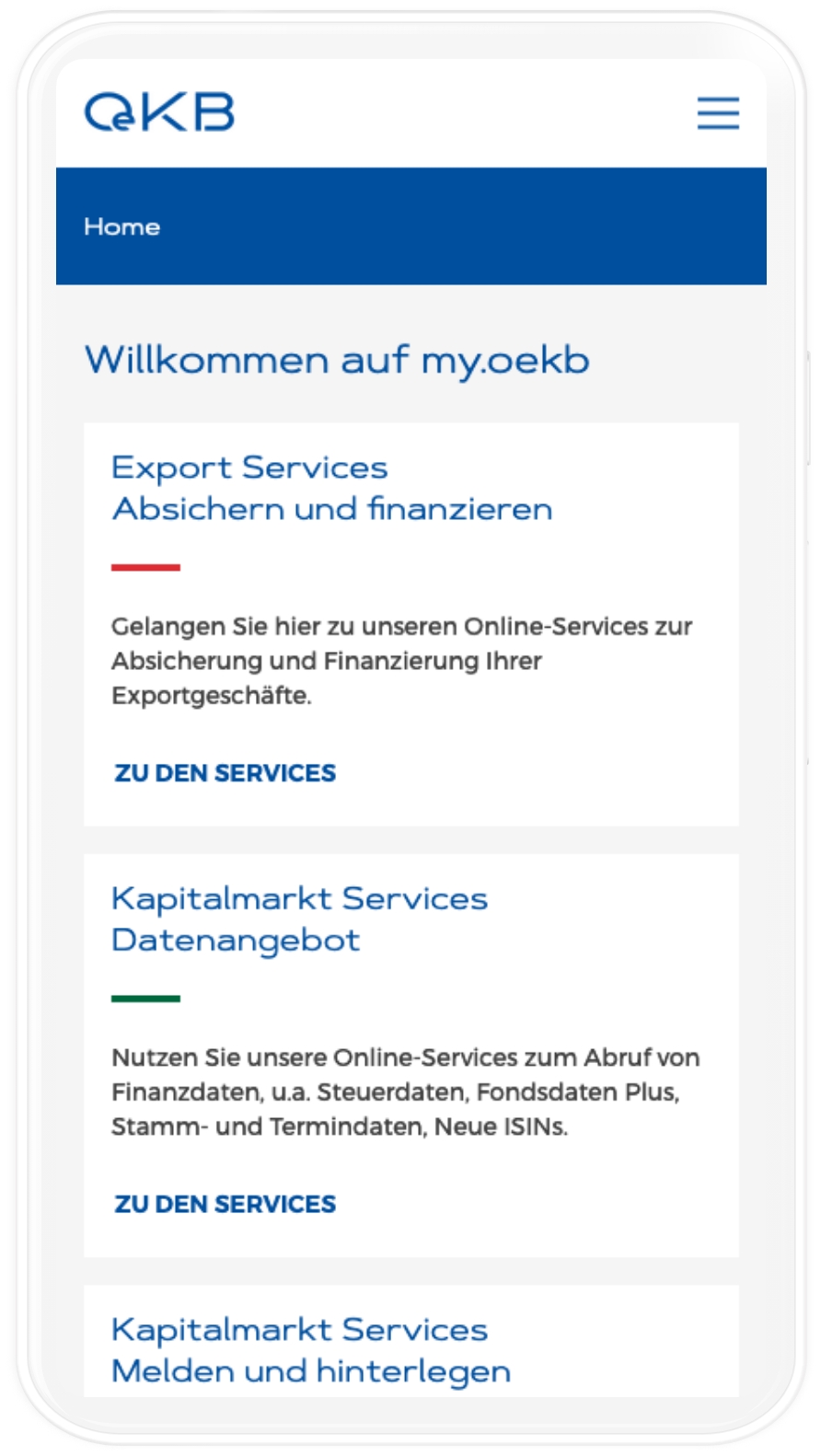 OeKB Kundenportal Viewport auf Mobile