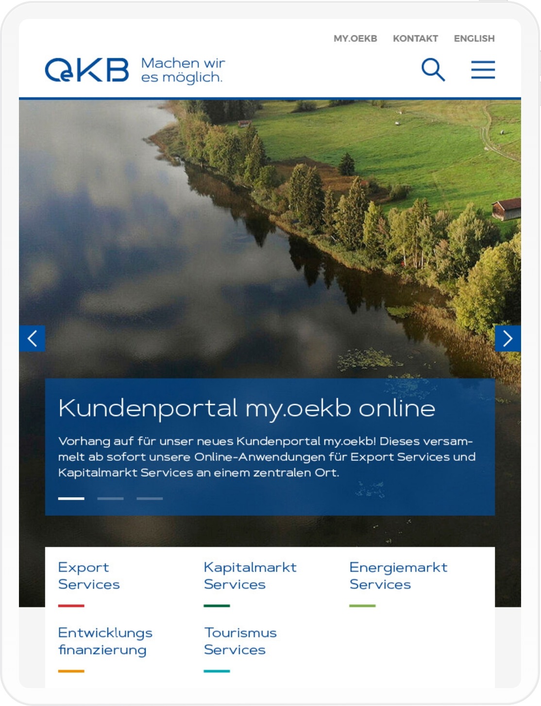 Viewport der OeKB Website auf Tablet