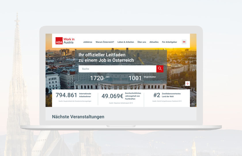 Die Landingpage der ABA auf einem Laptop.