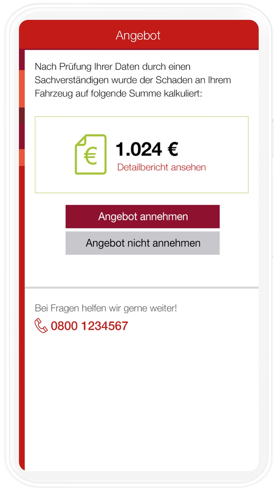 Auschnitt aus der Schnellschaden-App von Generali Deutschland