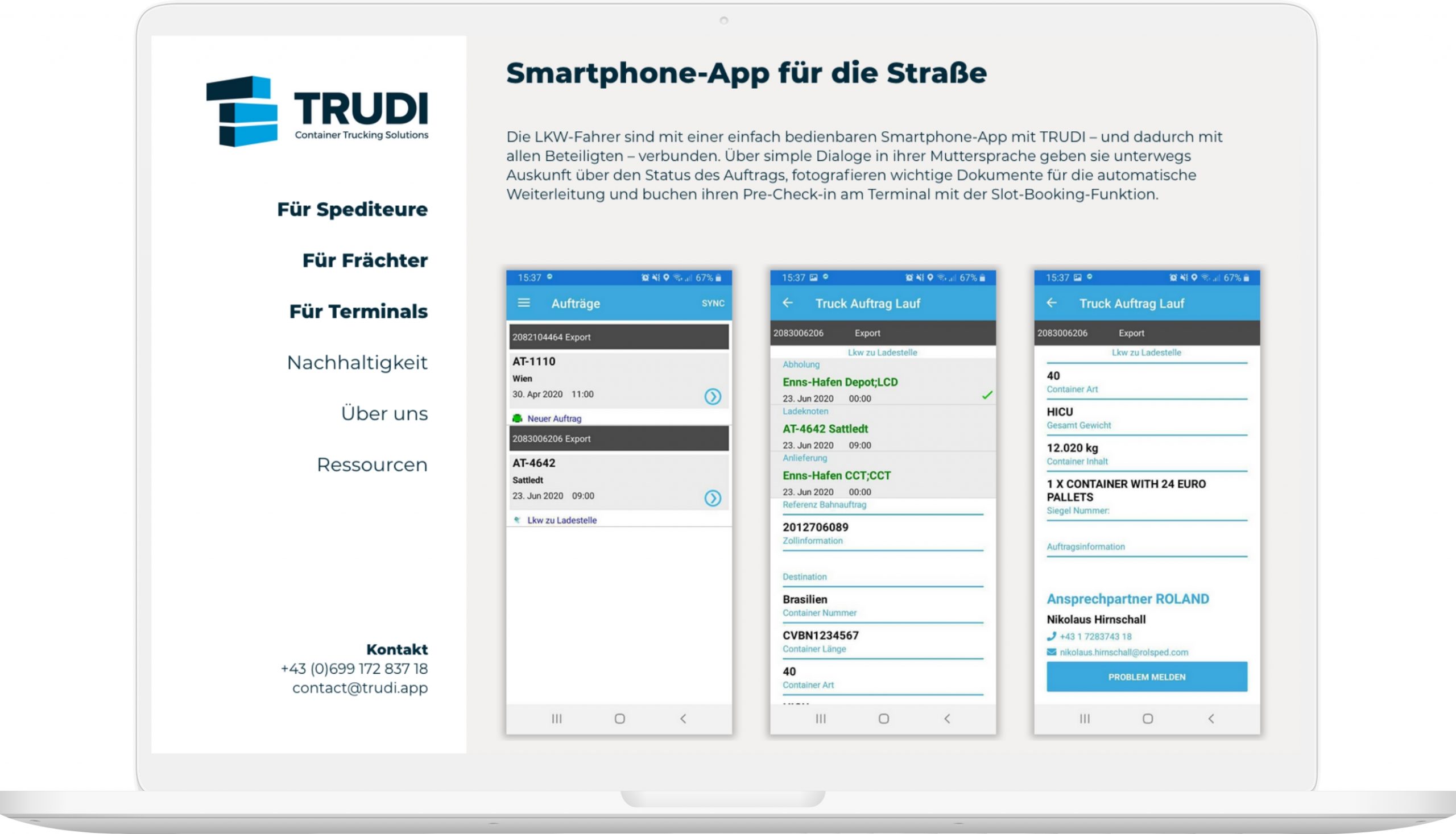 Viewport der Trudi App-Seite auf Laptop