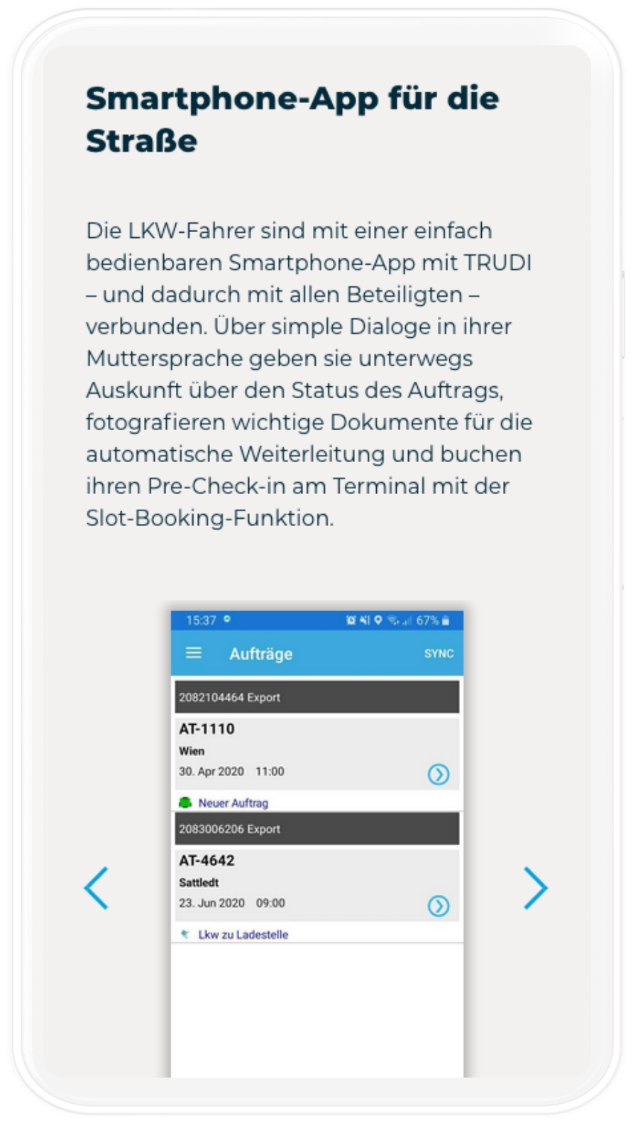 Viewport der Trudi App-Seite auf Mobile