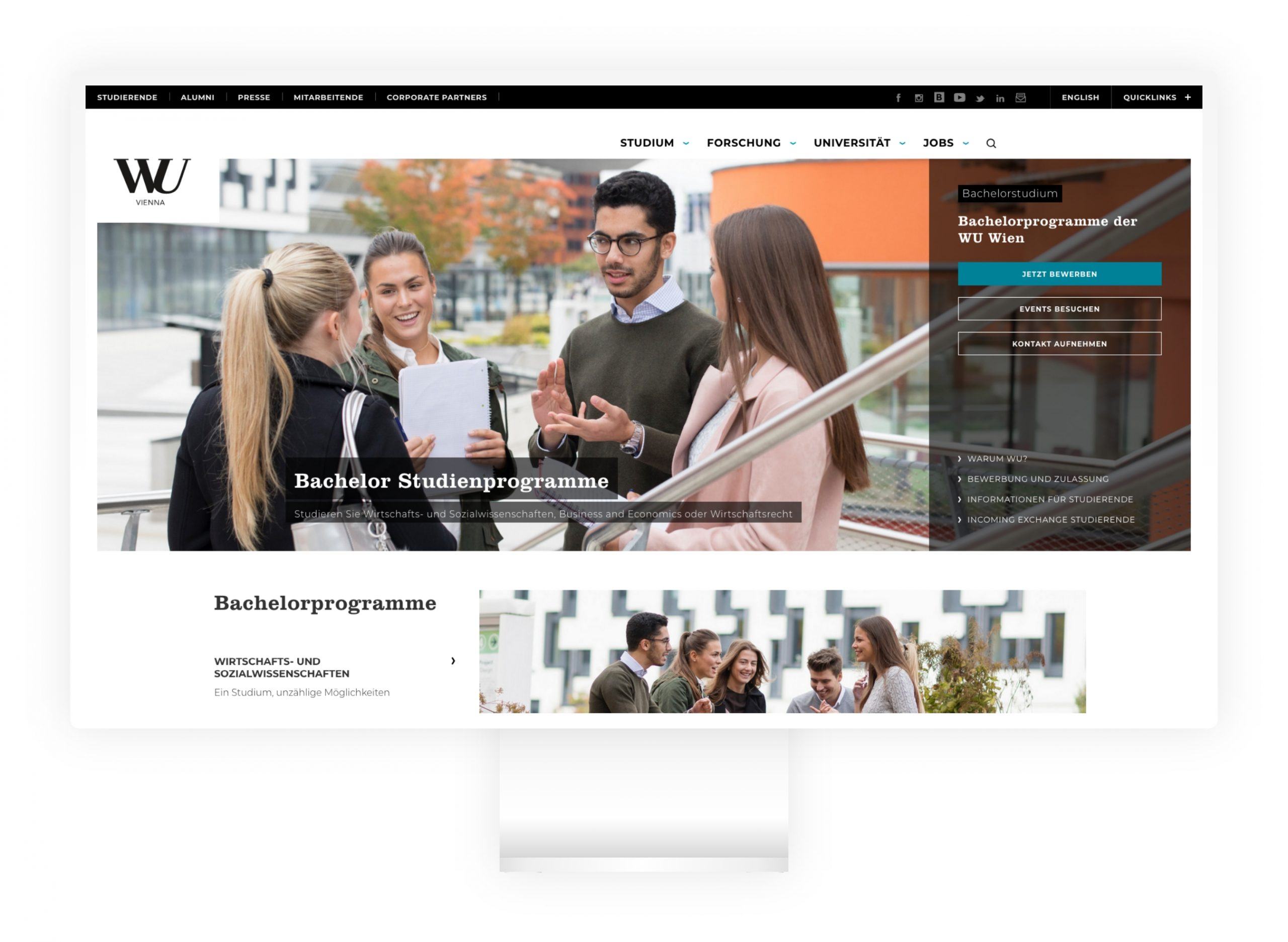Viewport der Bachelor Studienprogramme der WU Wien auf Desktop