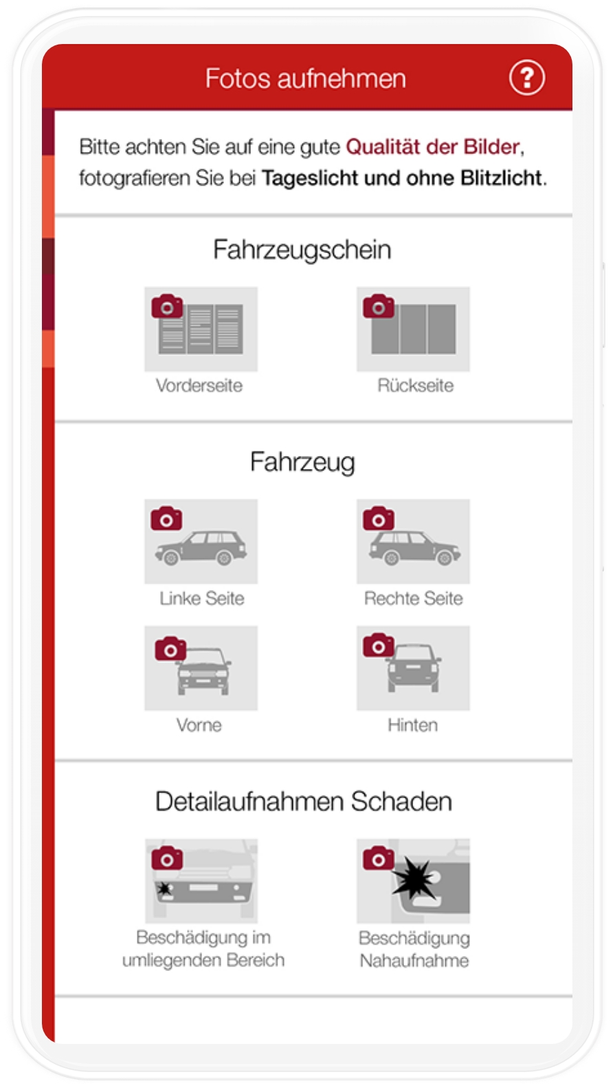 Auschnitt aus der Schnellschaden-App von Generali Deutschland