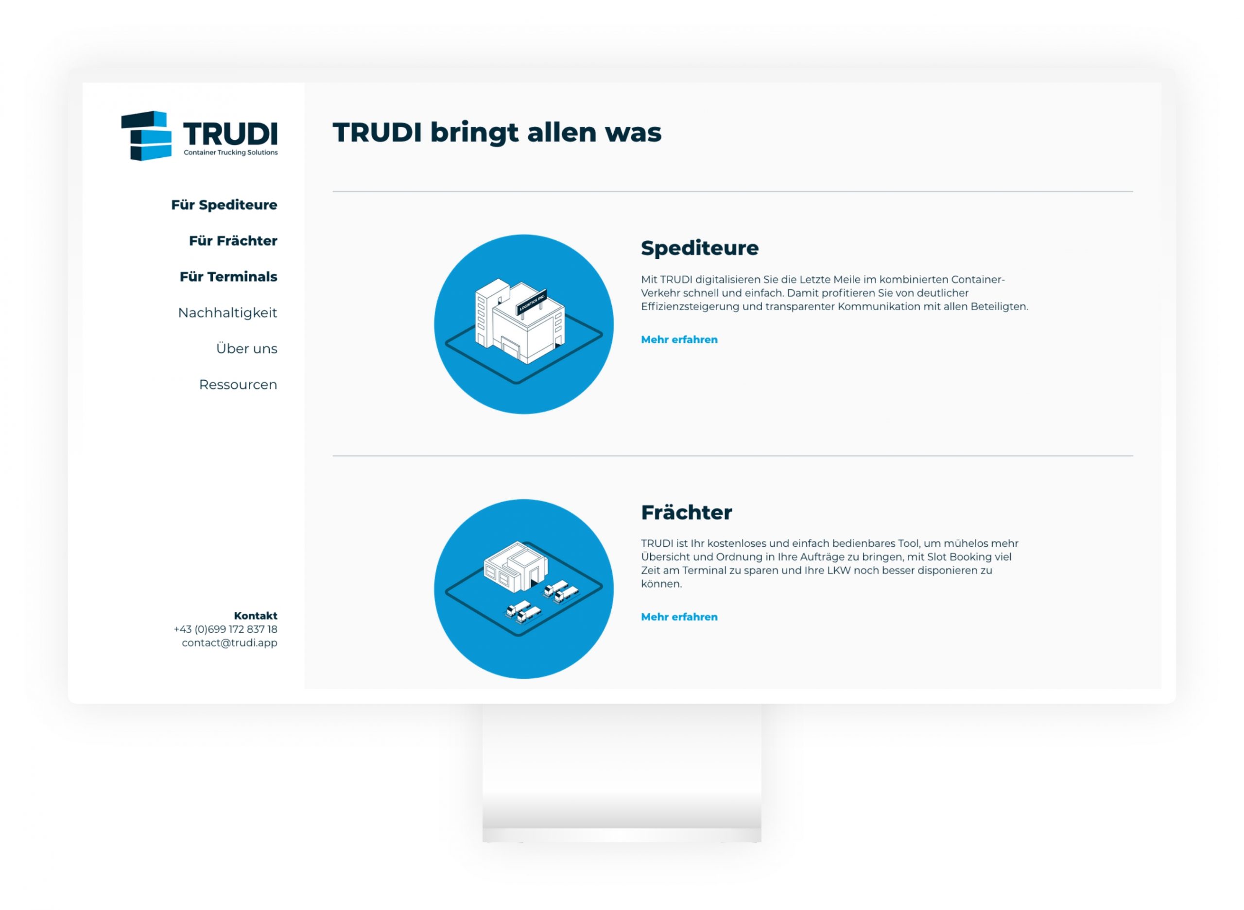 Viewport der Trudi Infoseite auf Desktop