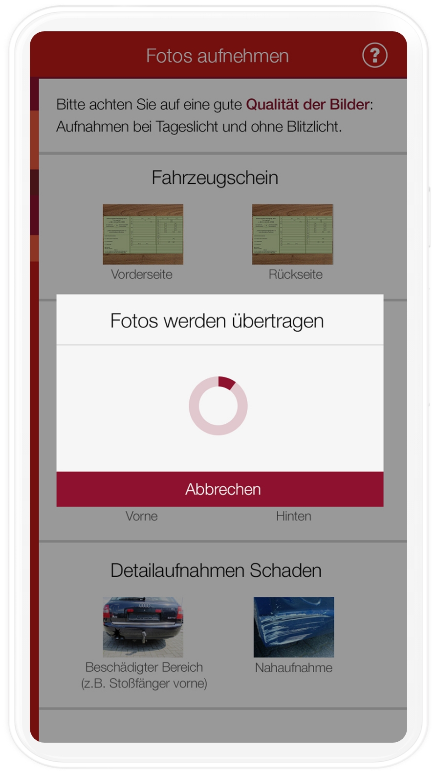 Auschnitt aus der Schnellschaden-App von Generali Deutschland