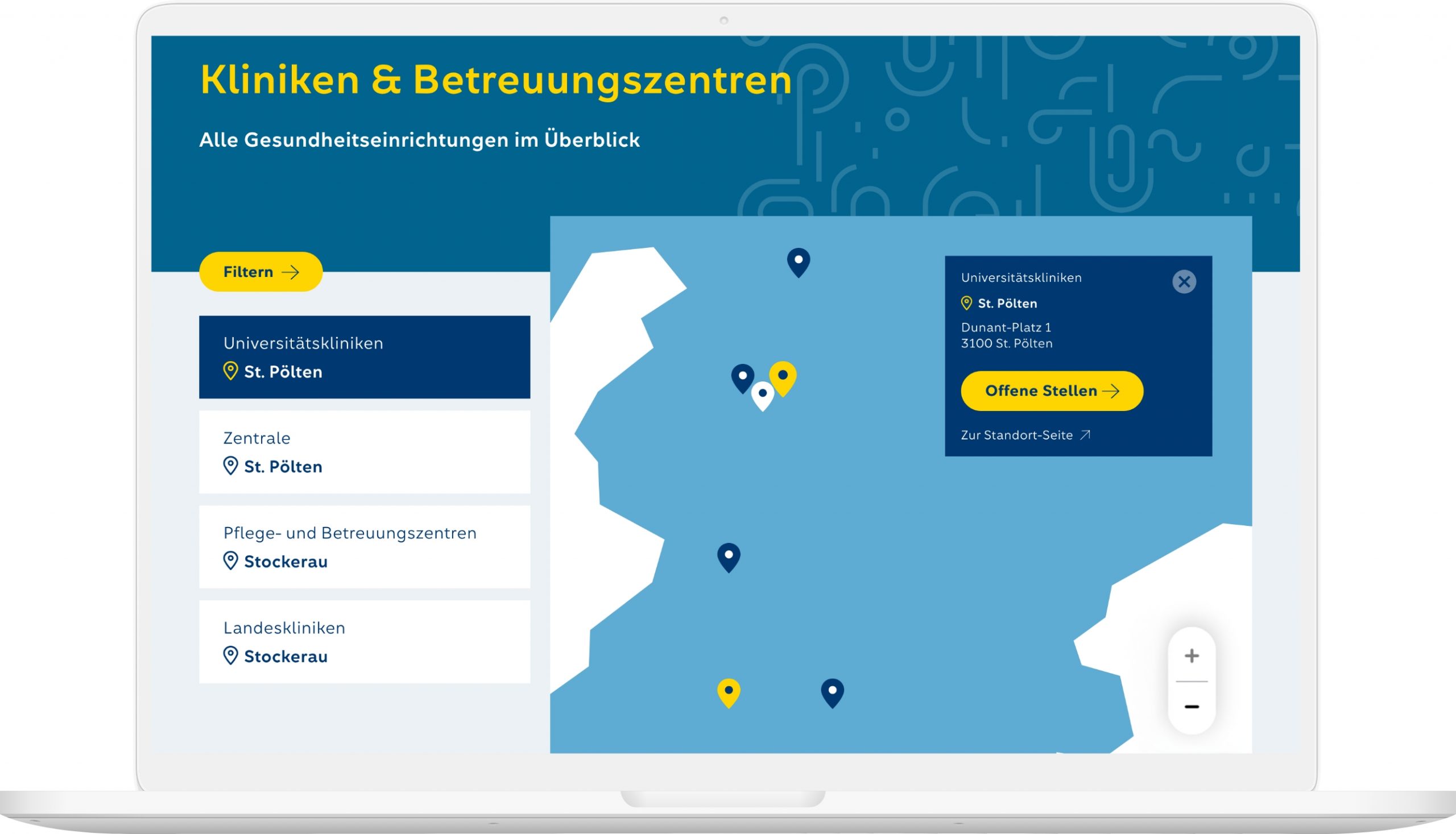 Karriereportal Map Viewport der NÖLGA auf Laptop