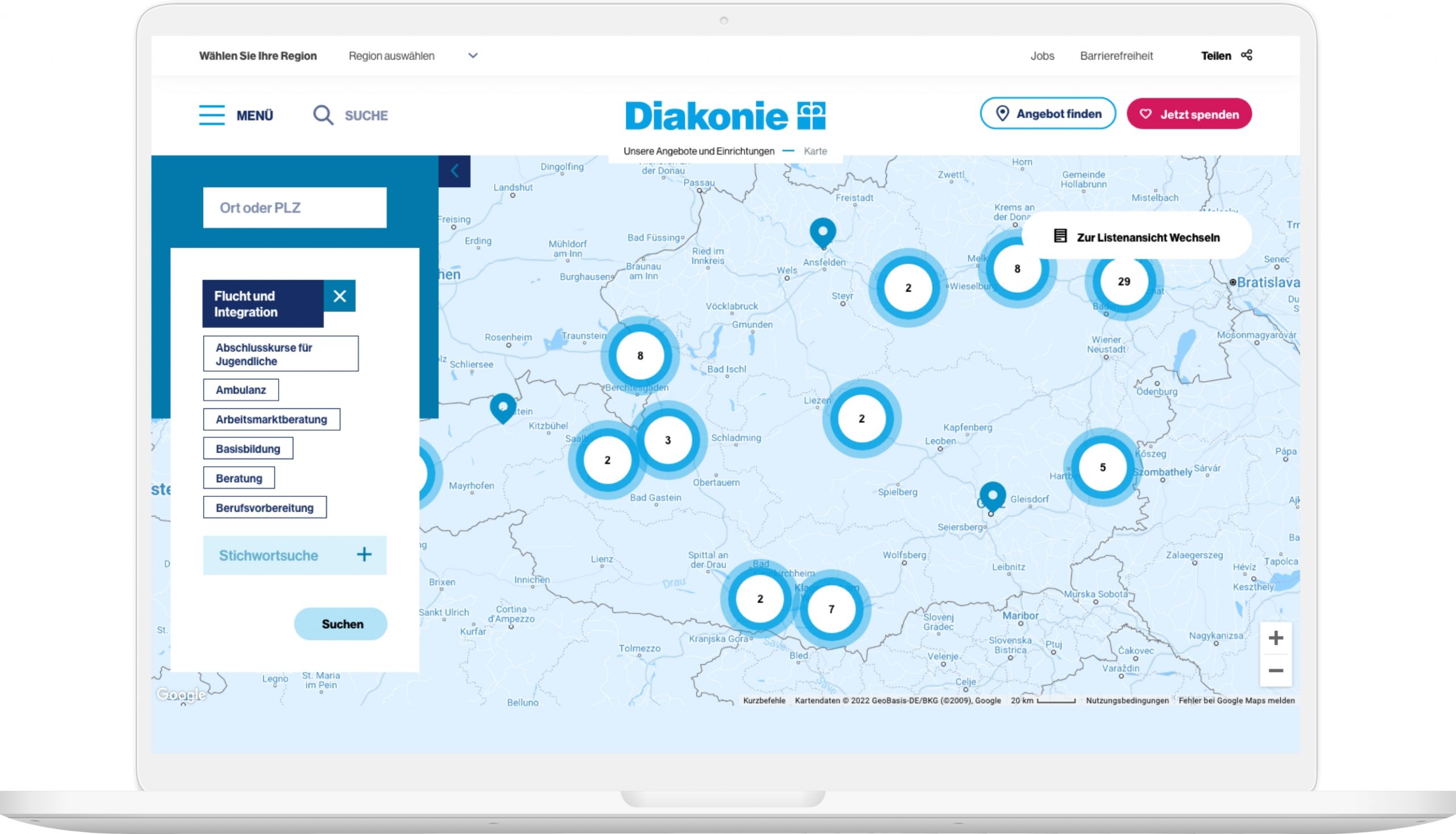 Mediathek der Diakonie Website auf Laptop