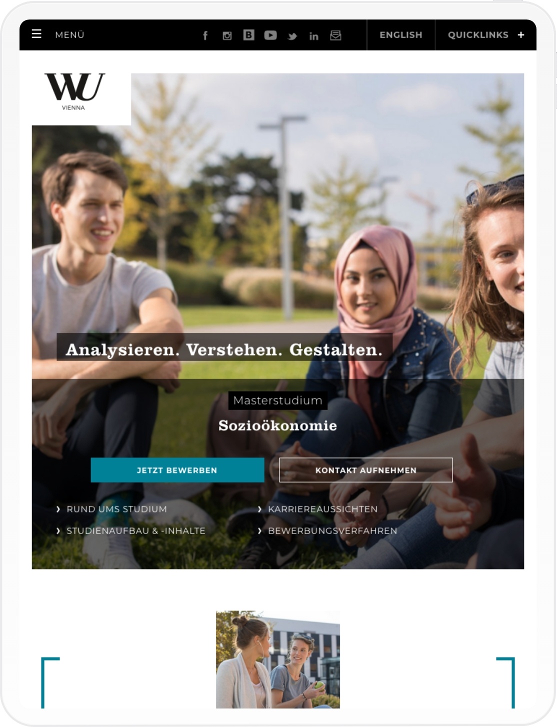 Viewport der Master Studienprogramme der WU Wien auf Tablet