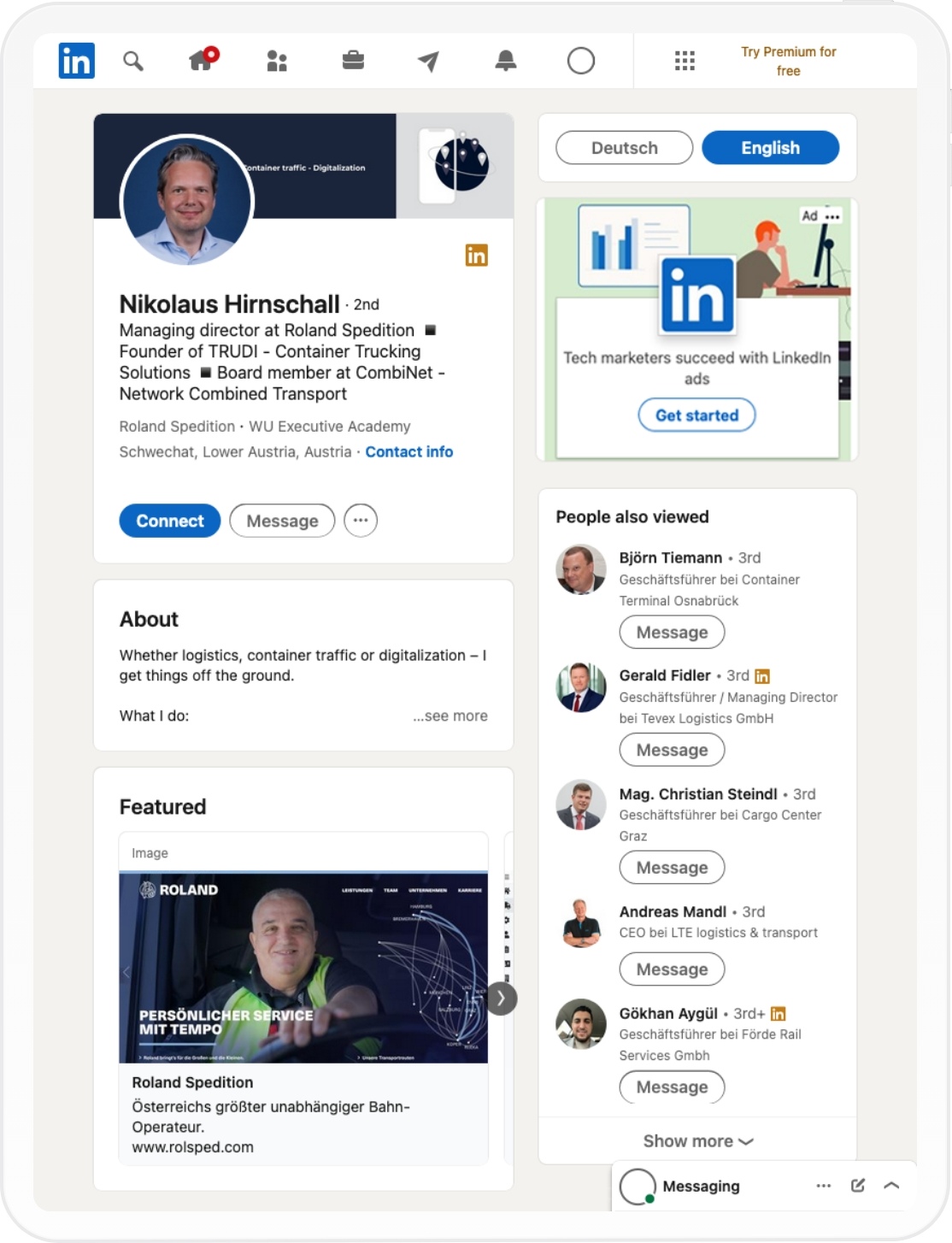 LinkedIn Profil von Nikolaus Hirnschall auf Tablet