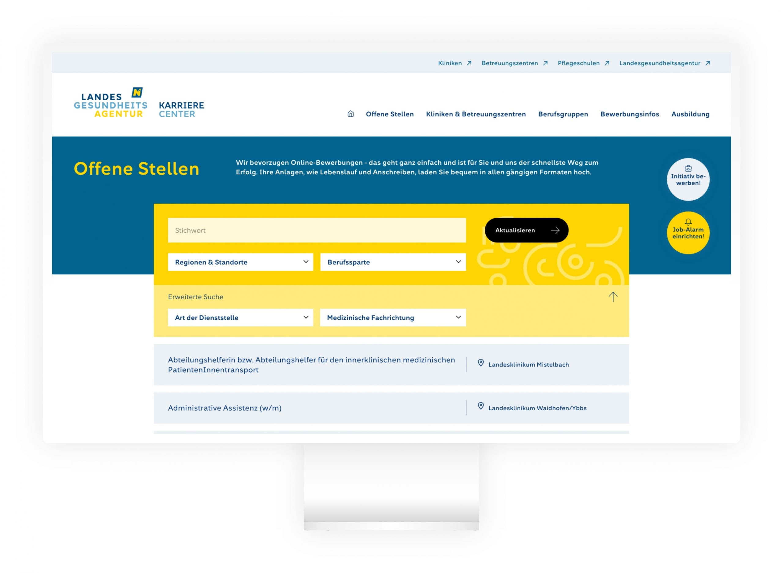 Karriereportal offene Stellen Viewport der NÖLGA auf Desktop