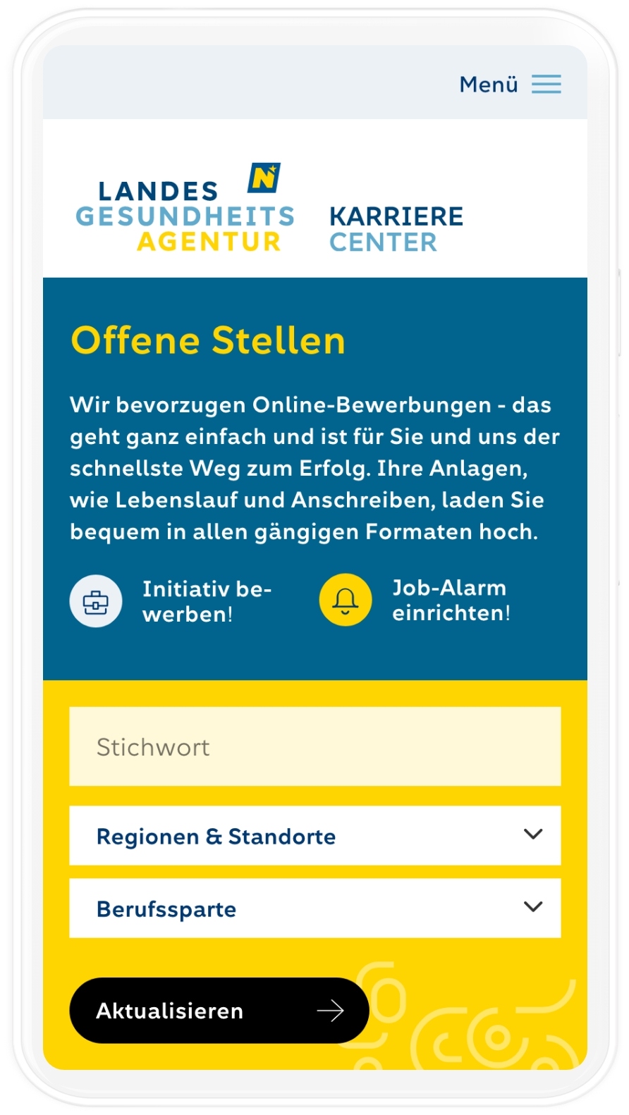 Karriereportal offene Stellen Viewport der NÖLGA auf Mobile