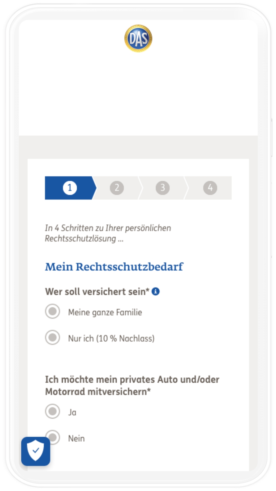 Der D.A.S. Online Rechner in Mobile-Auflösung