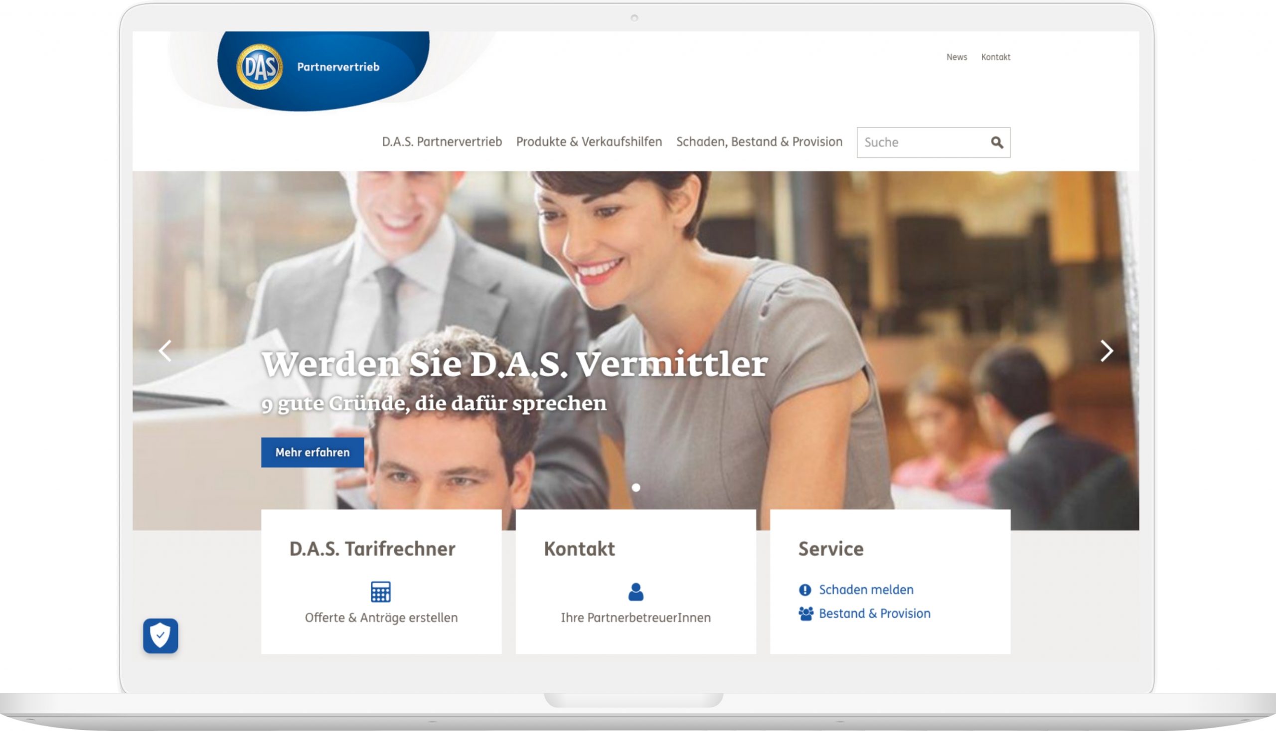 Das D.A.S. Partnerportal in Laptop-Auflösung