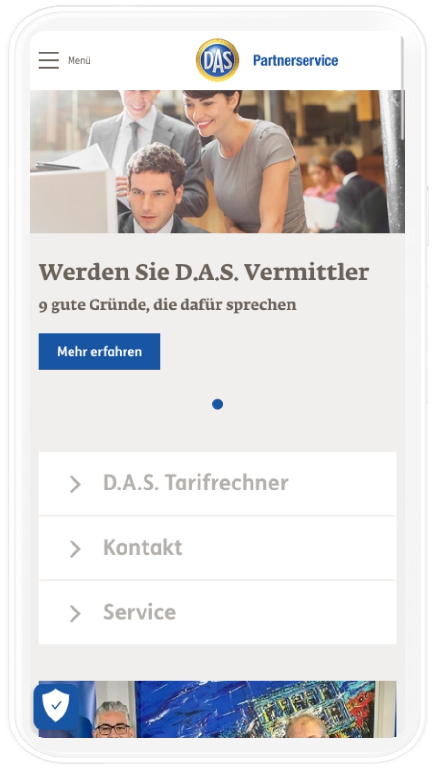 Das D.A.S. Partnerportal in Mobile-Auflösung