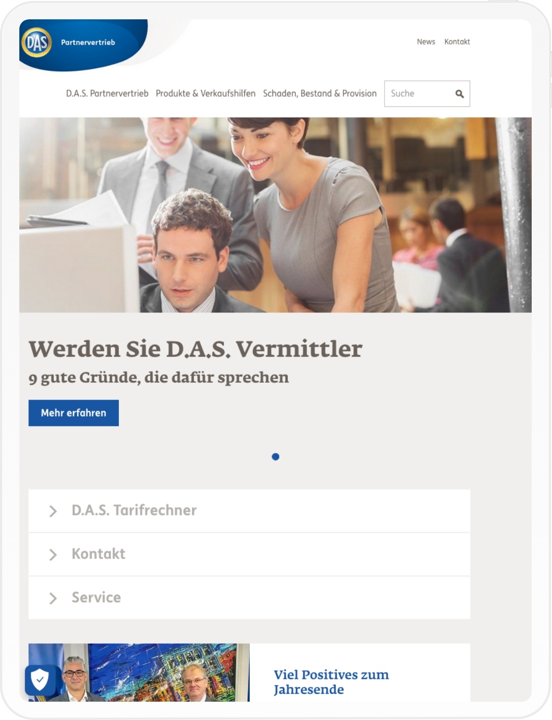 Das D.A.S. Partnerportal in Tablet-Auflösung