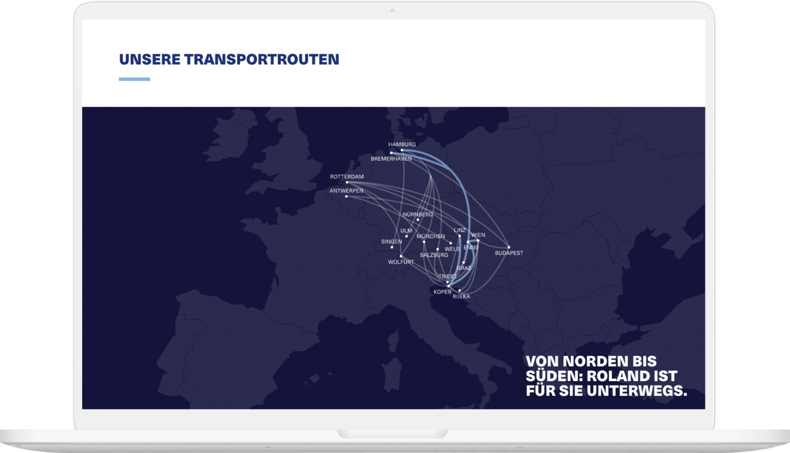 Viewport der Transportrouten-Seite auf Laptop