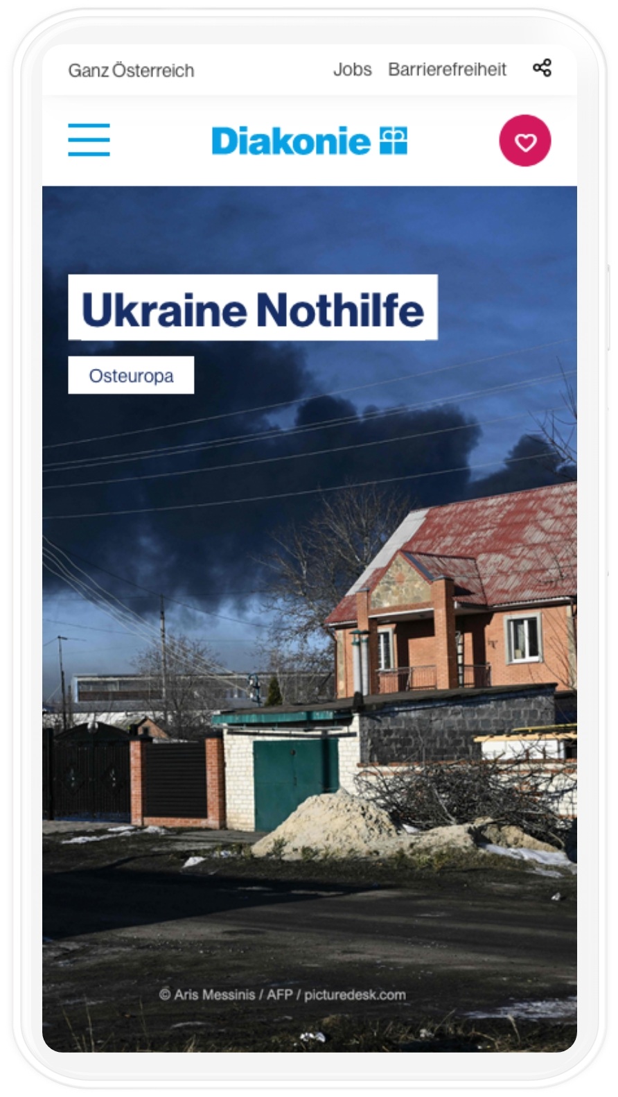 Ukraine Nothilfe der Diakonie Website Smartphone