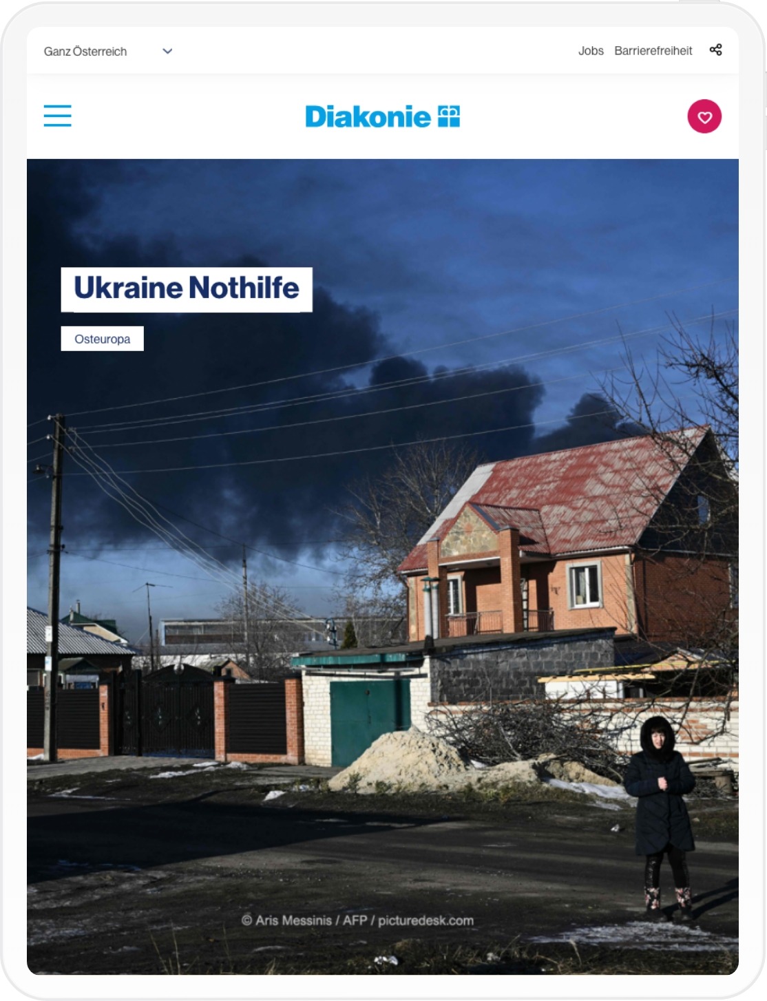 Ukraine Nothilfe der Diakonie Website Tablet