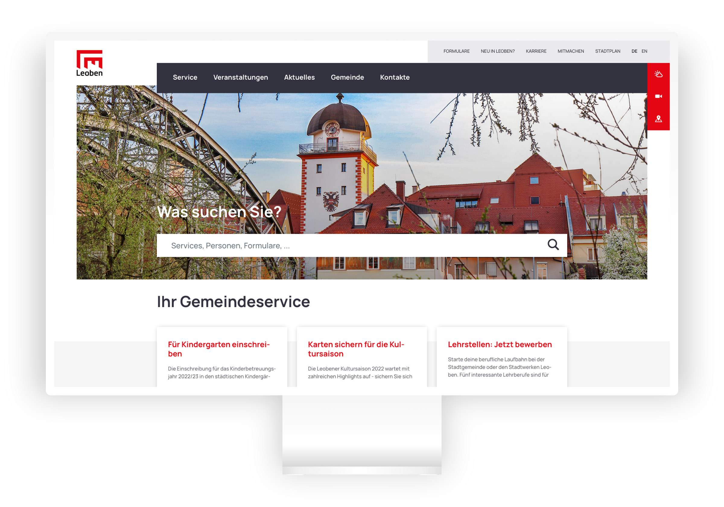 Website Viewport der Stadt Leoben auf Desktop