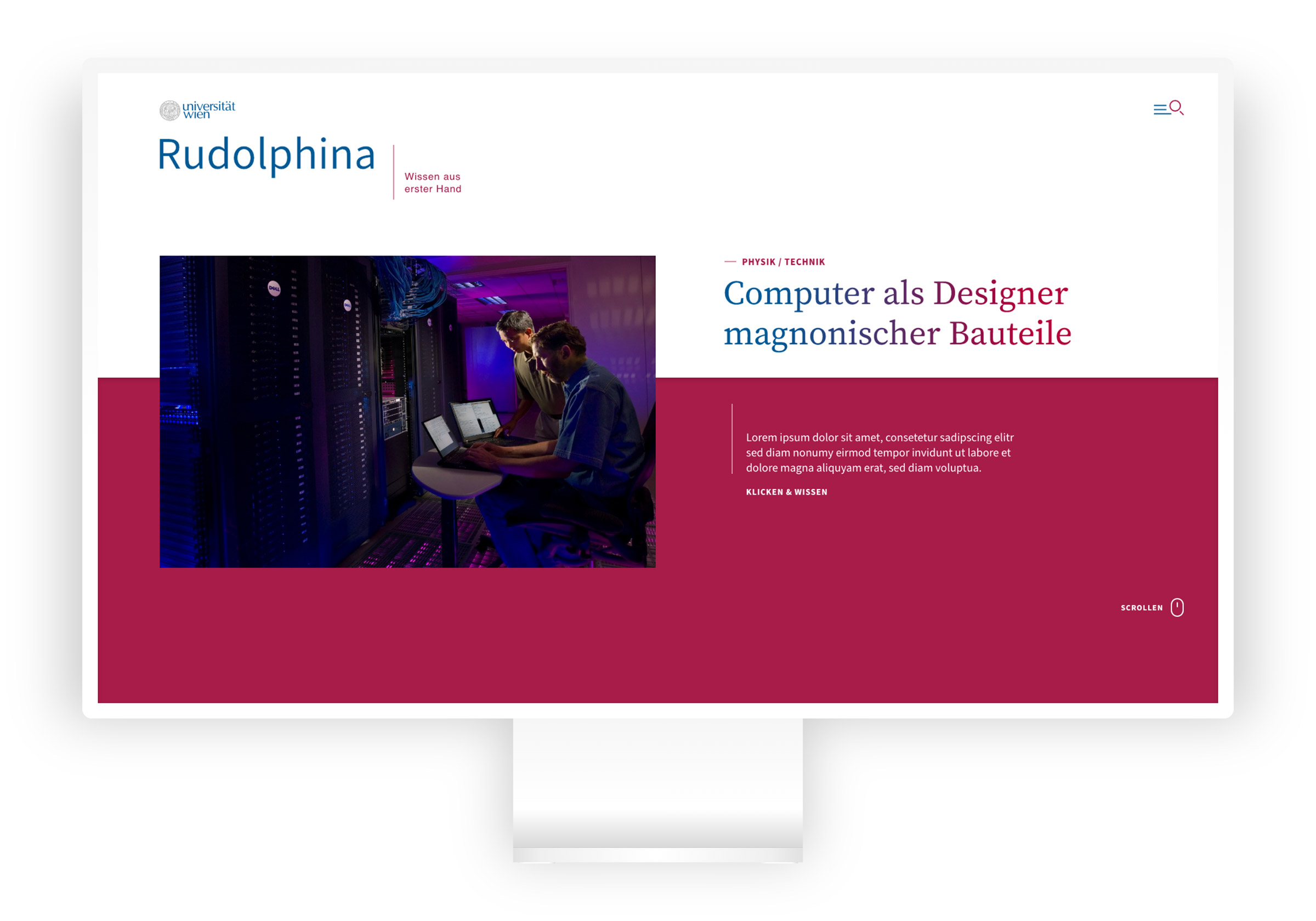 Viewport der Startseite der Rudolphina Website auf Desktop