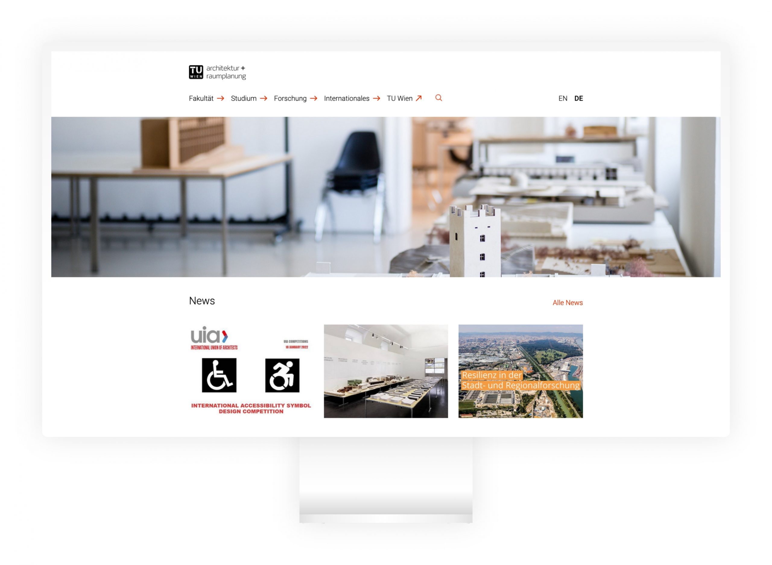 Viewport der TU Wien Architektur + Raumplanung Website auf Desktop