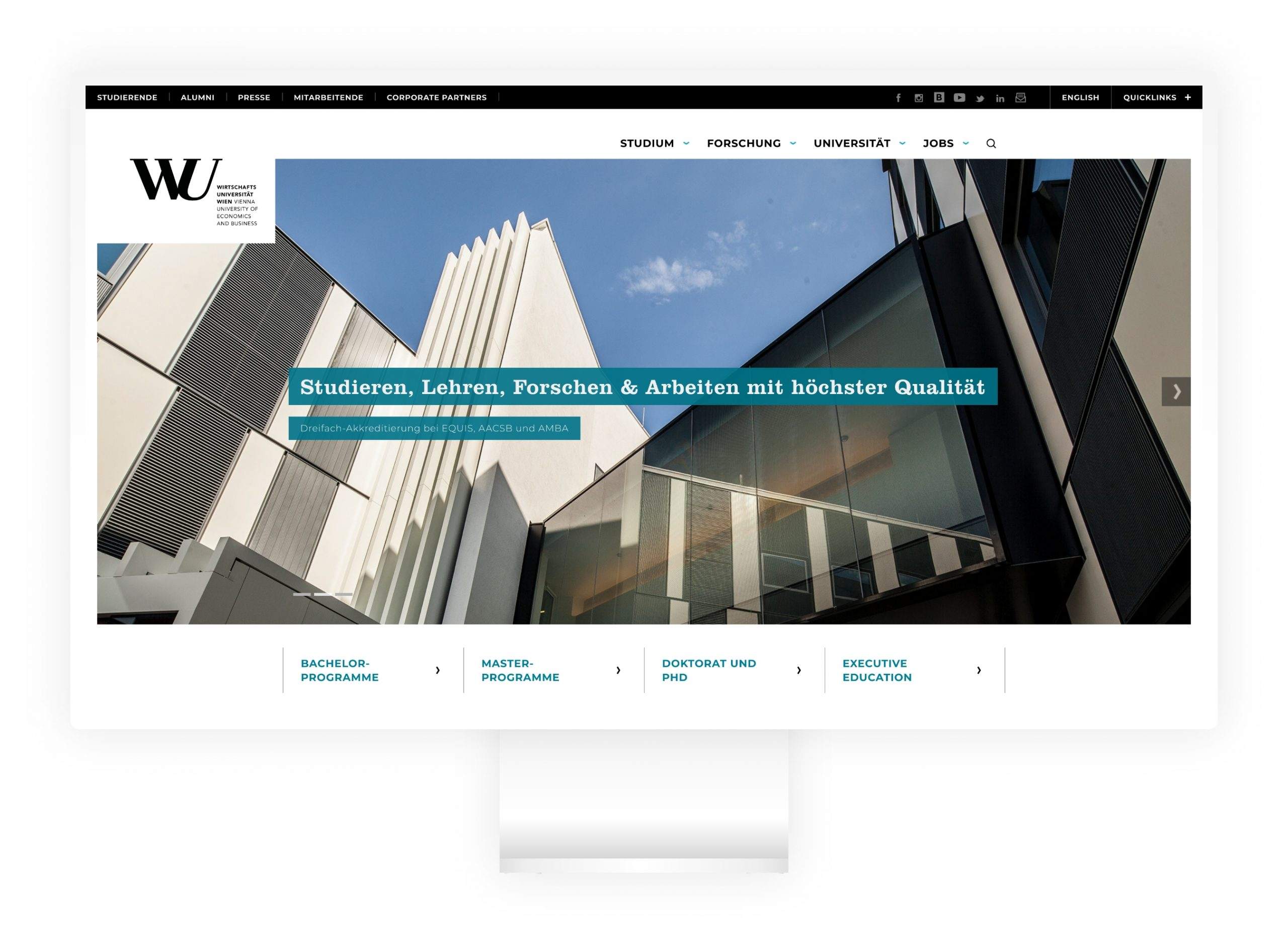 Viewport der Startseite der WU Wien auf Desktop