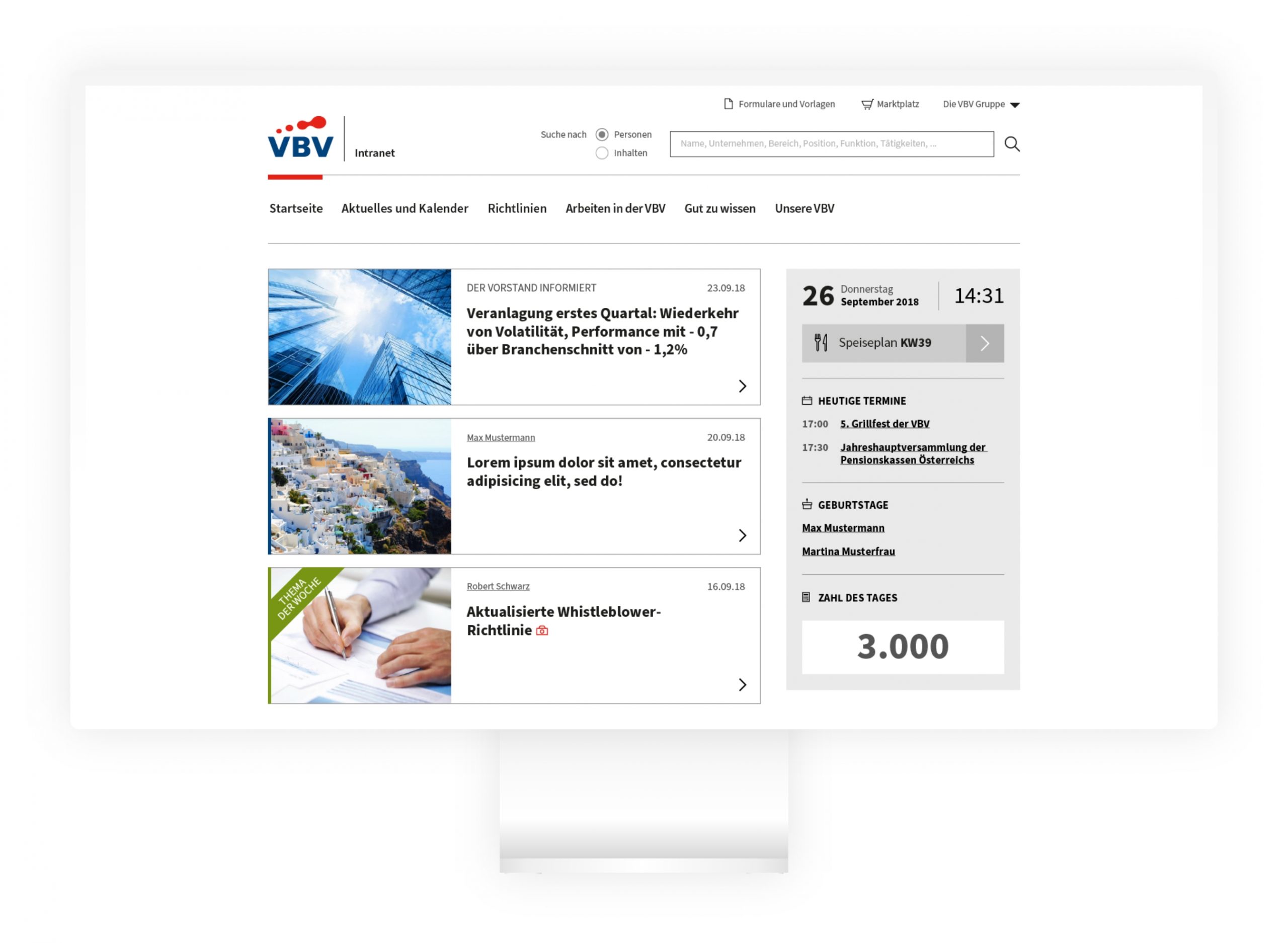 Desktop-Mockup des VBV Intranet-Viewports