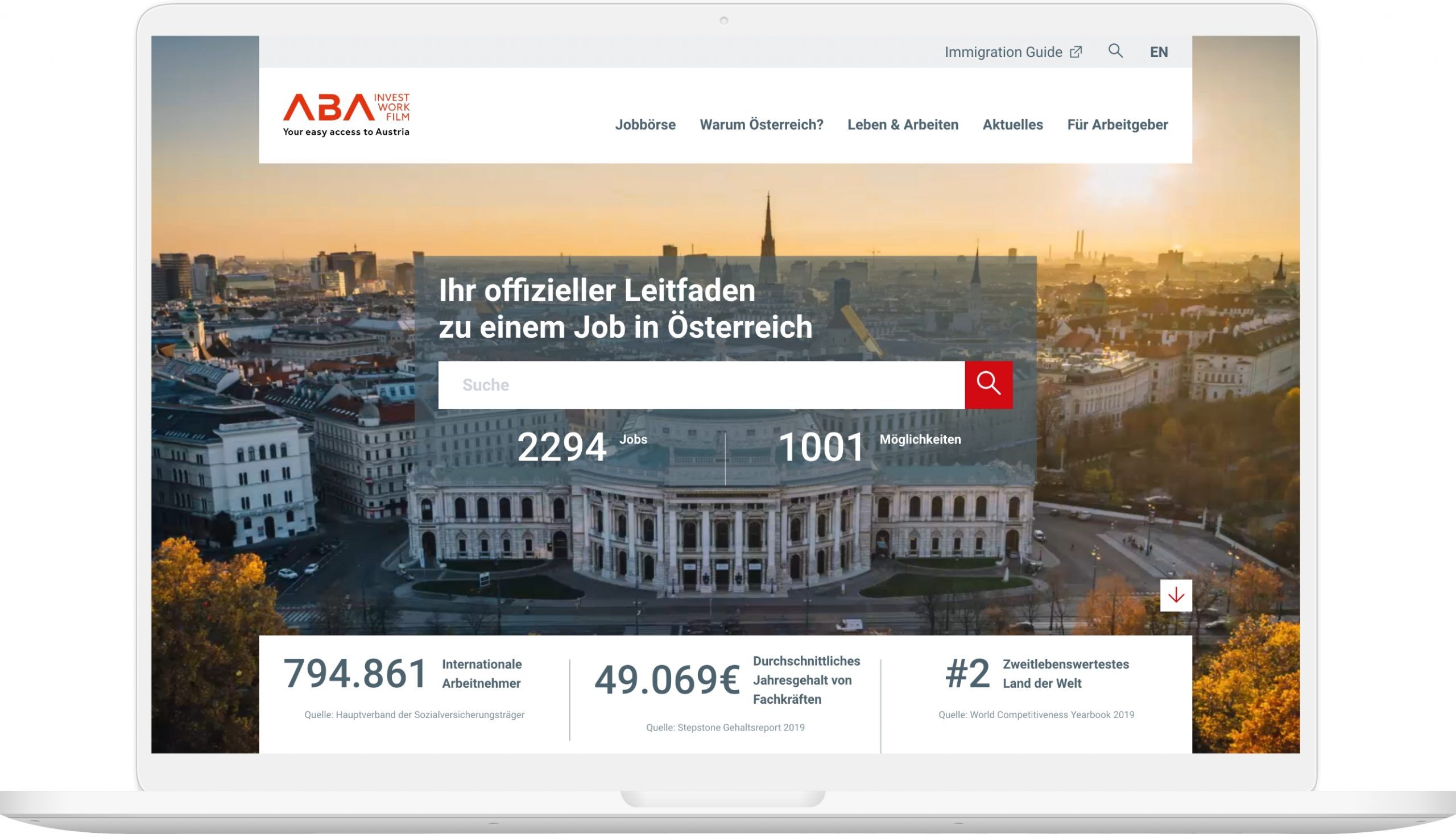 Laptop Ansicht der ABA Landingpage