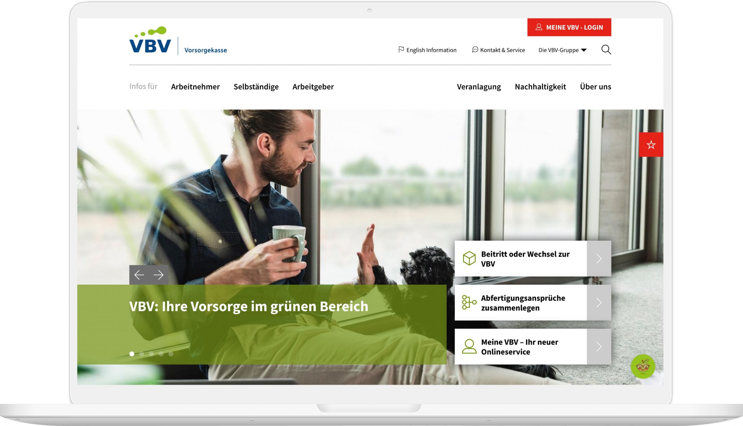 Viewport der VBV Startseite auf Laptop
