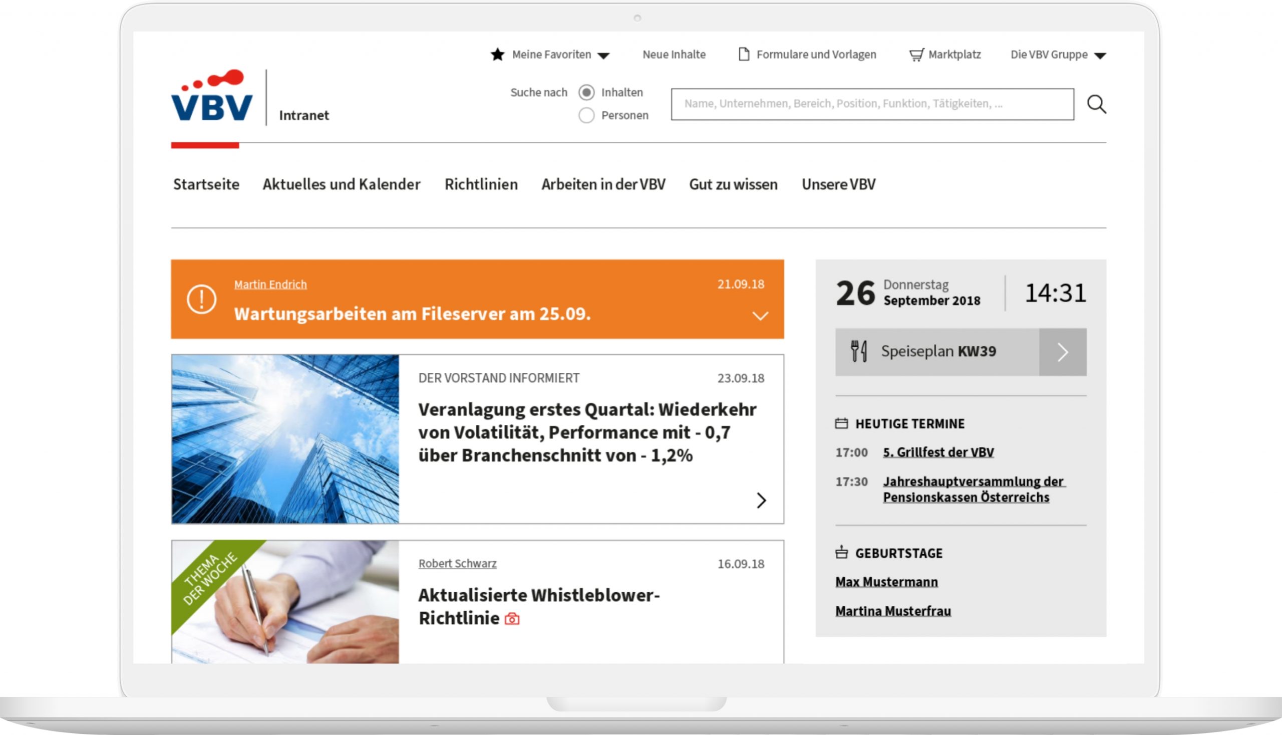 Laptop-Mockup des VBV Intranet-Viewports