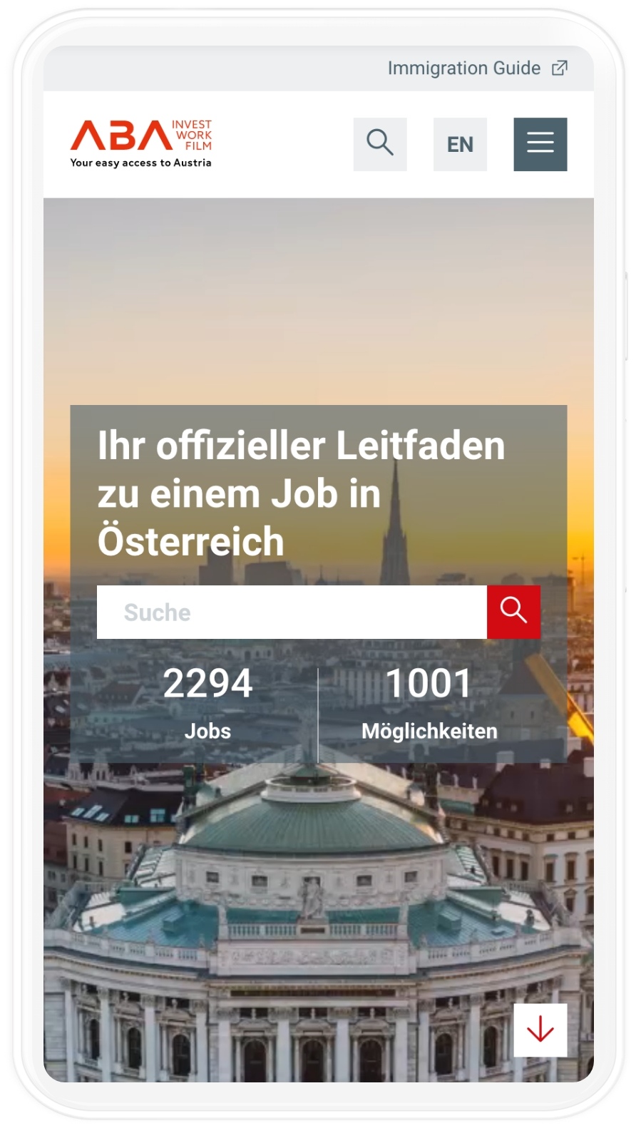 Mobile Ansicht der ABA Landingpage