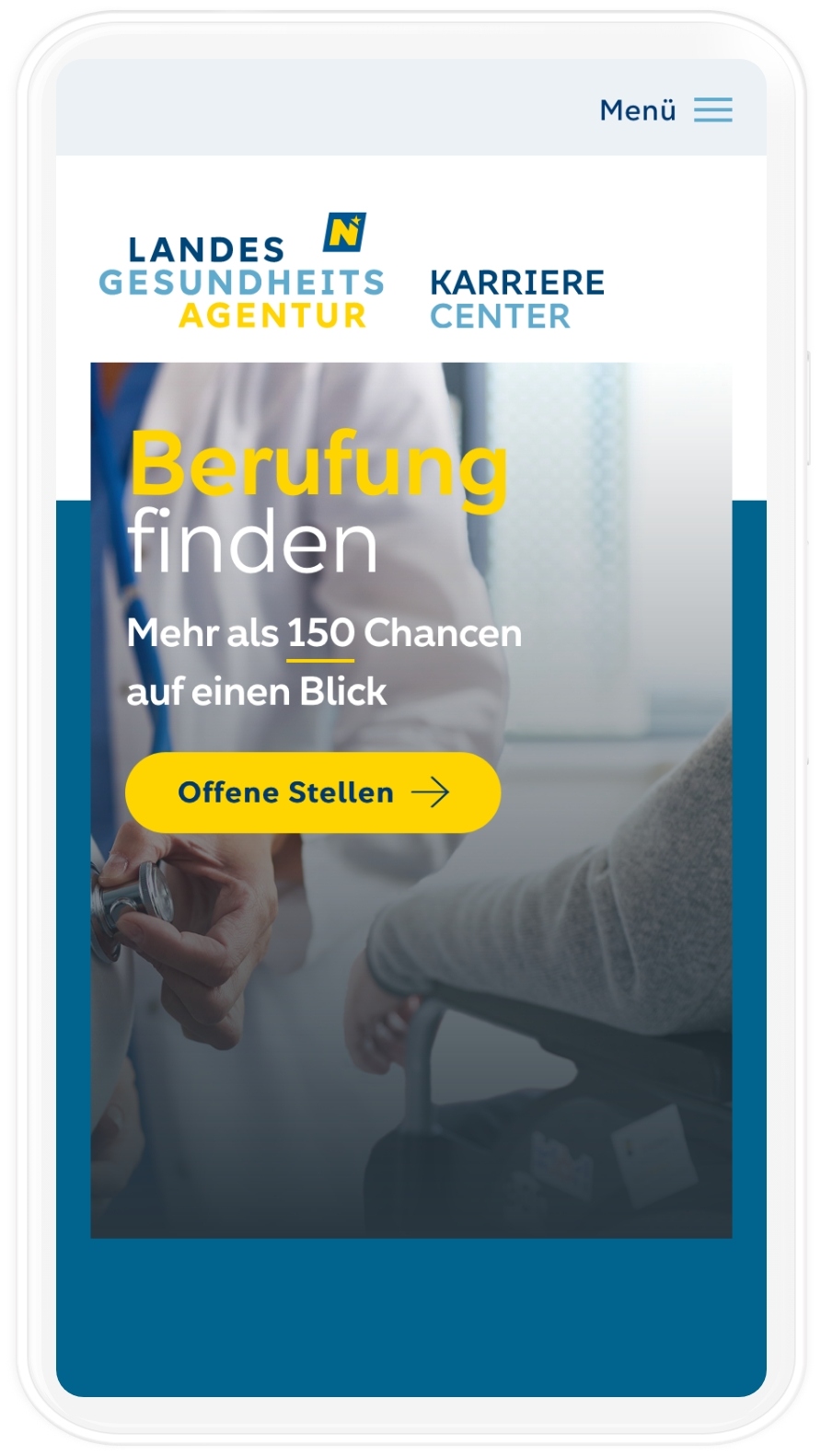 Karriereportal Startseite Viewport der NÖLGA auf Mobile