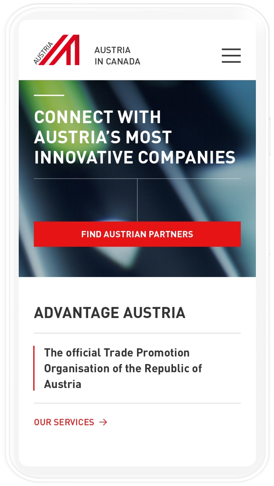 Landingpage von Advantage Austria in mobiler Auflösung