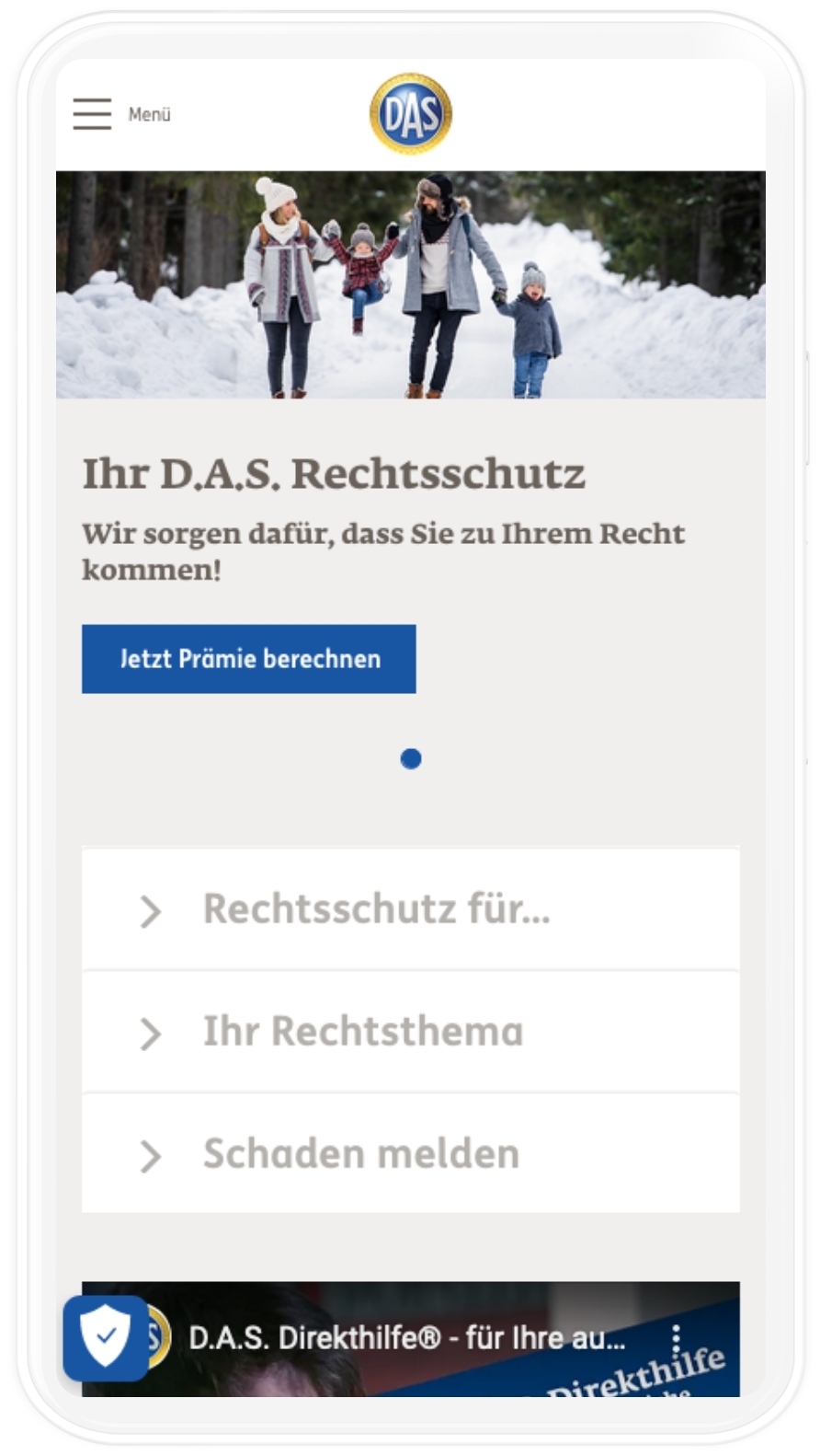 Viewport der D.A.S. Websitel in Mobile-Auflösung