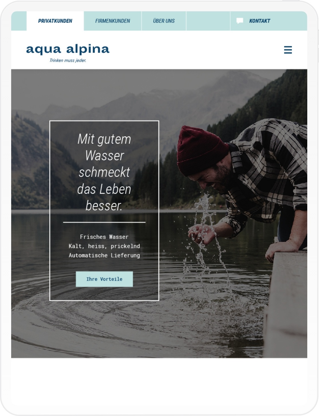 Viewport der Aqua Alpina Landingpage in Tablet Auflösung