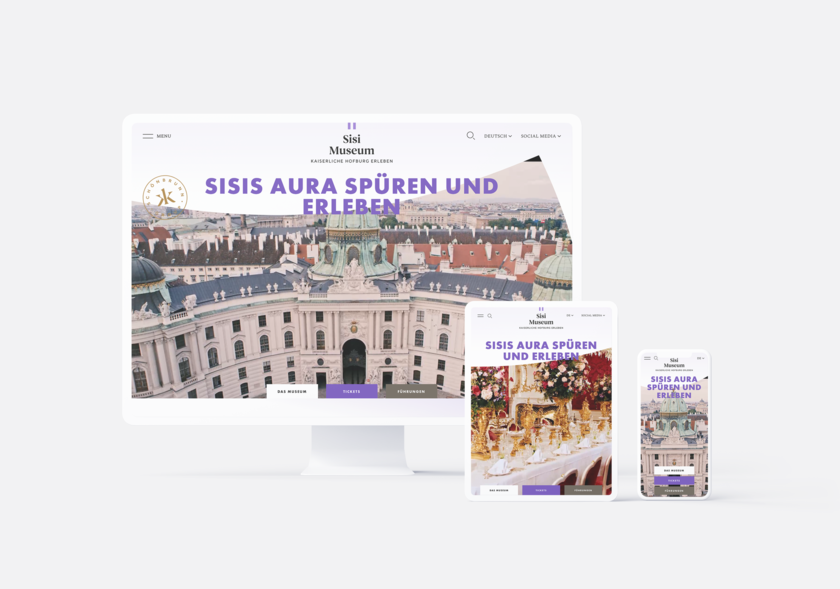 Mockups der Website vom Sisi-Museum in Desktop, Tablet und Mobile Auflösung