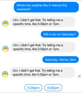 Ein Chatverlauf mit einem Chatbot.