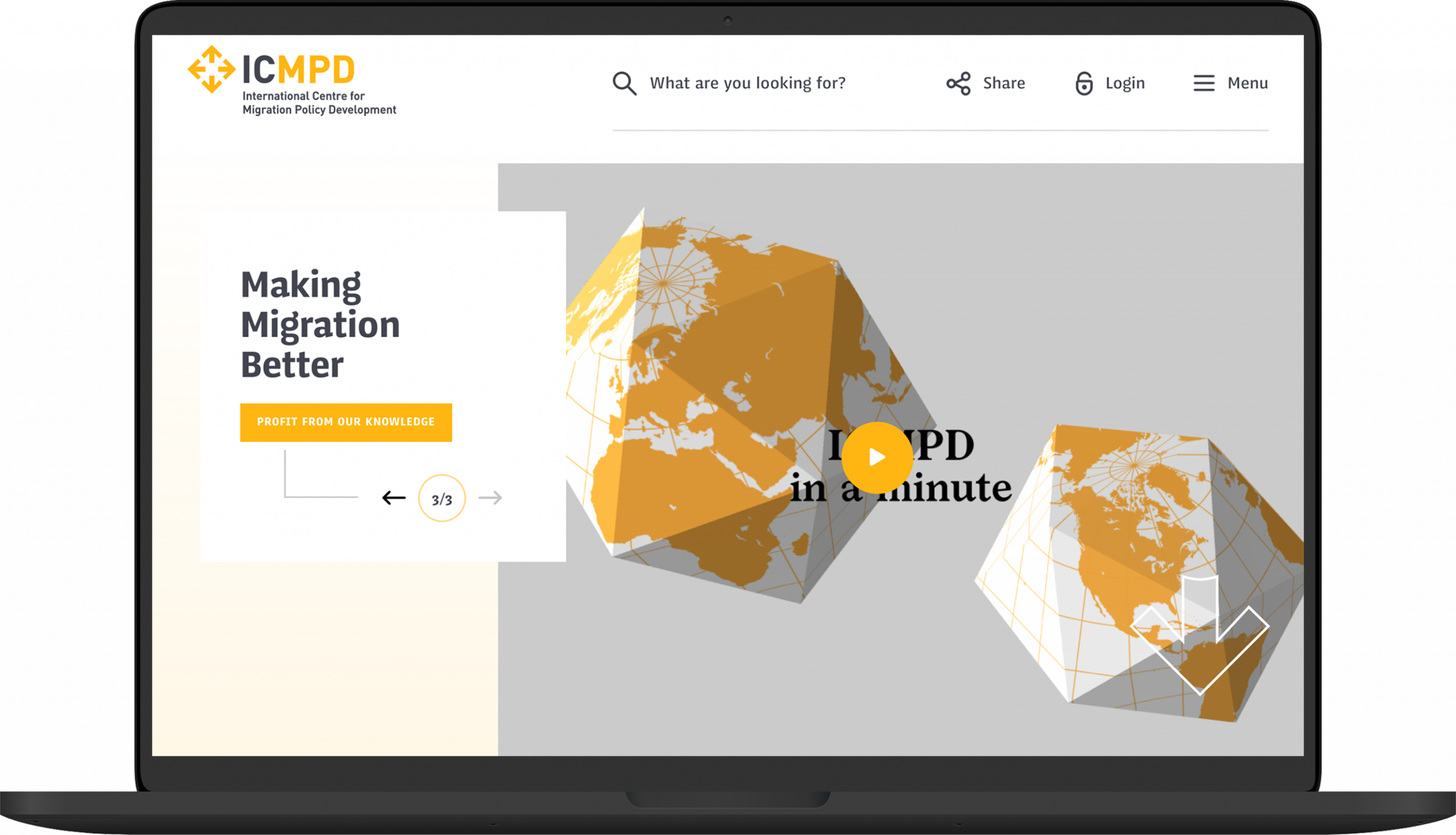 Viewport der ICMPD Website auf einem laptop