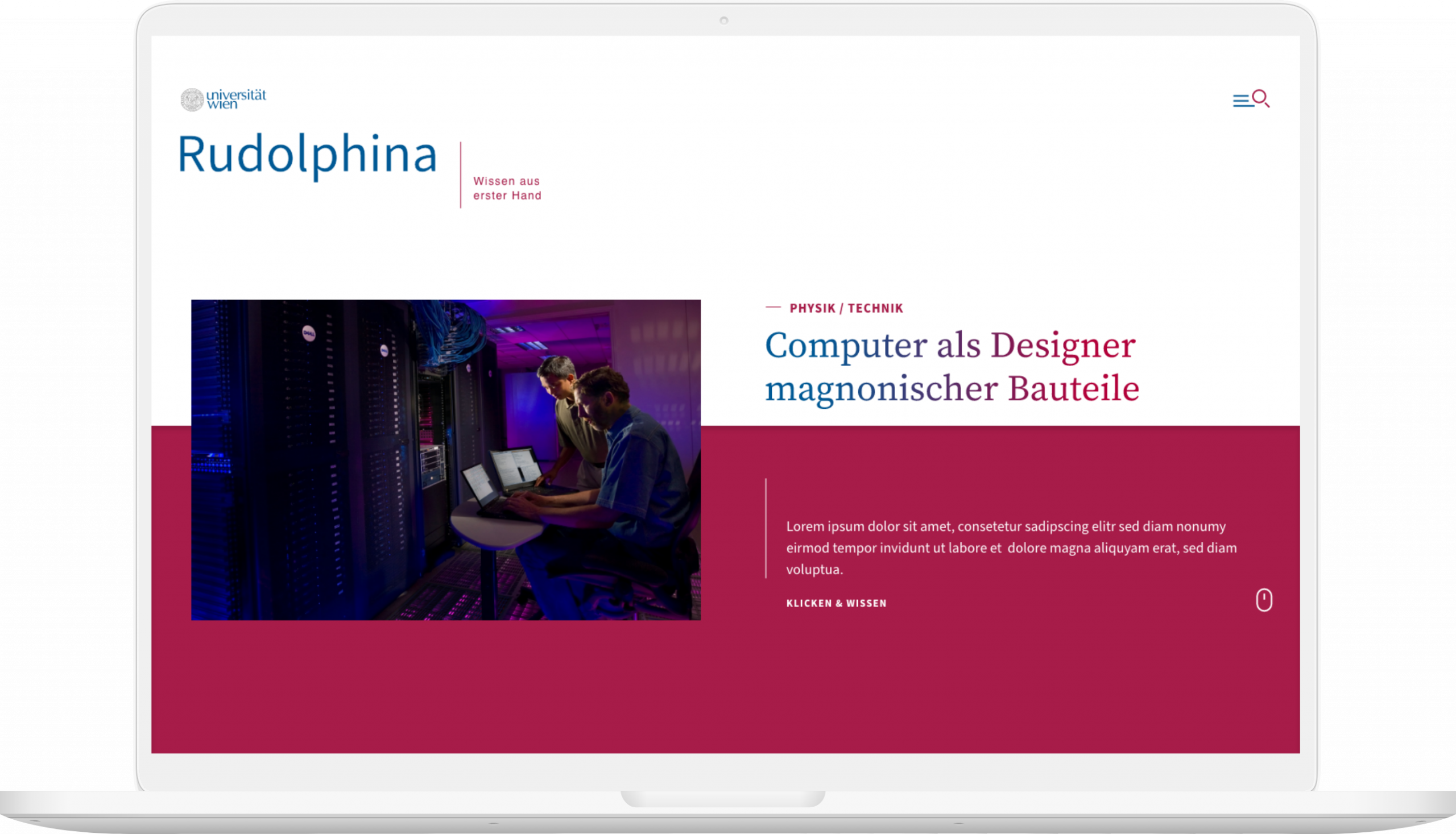 Rudolphina Website auf Laptop