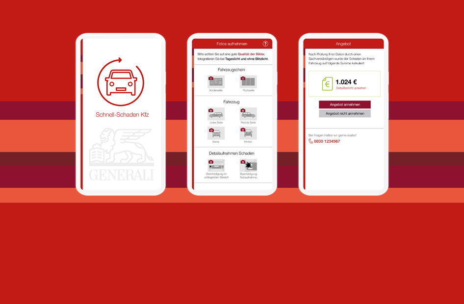 Drei Mobile Devices mit verschiedenen Bereichen des Generali Vertriebsportals.
