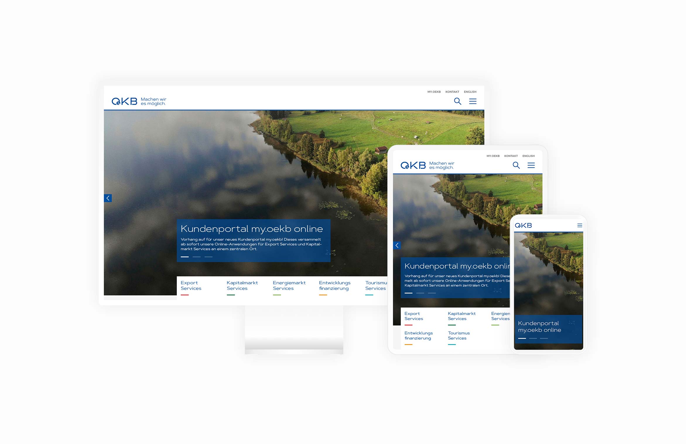 Startseite der OekB Website auf verschiedenen Devices