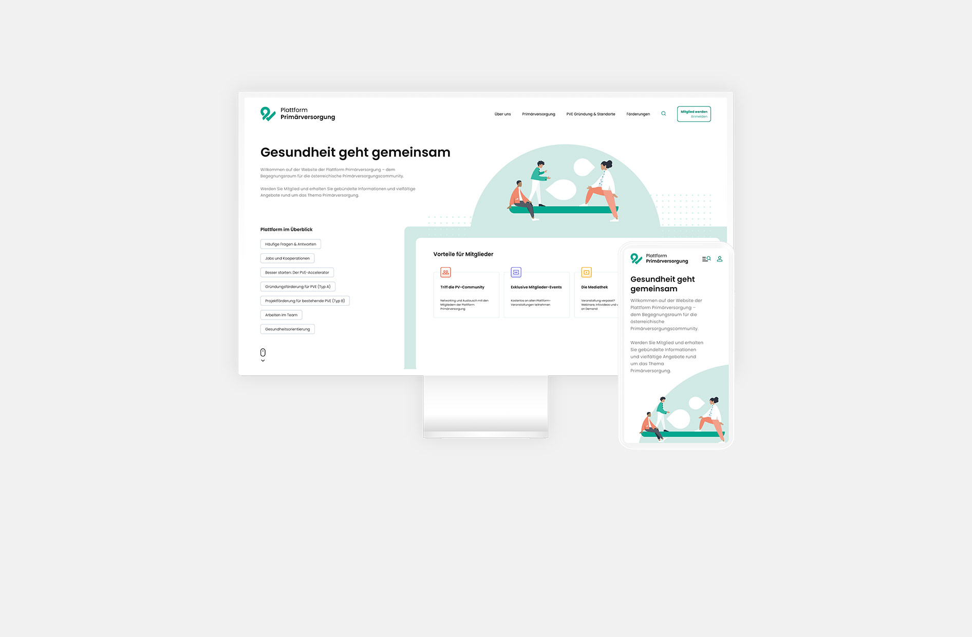 Die Plattform Primärversorgung in mobiler & Desktop Auflösung