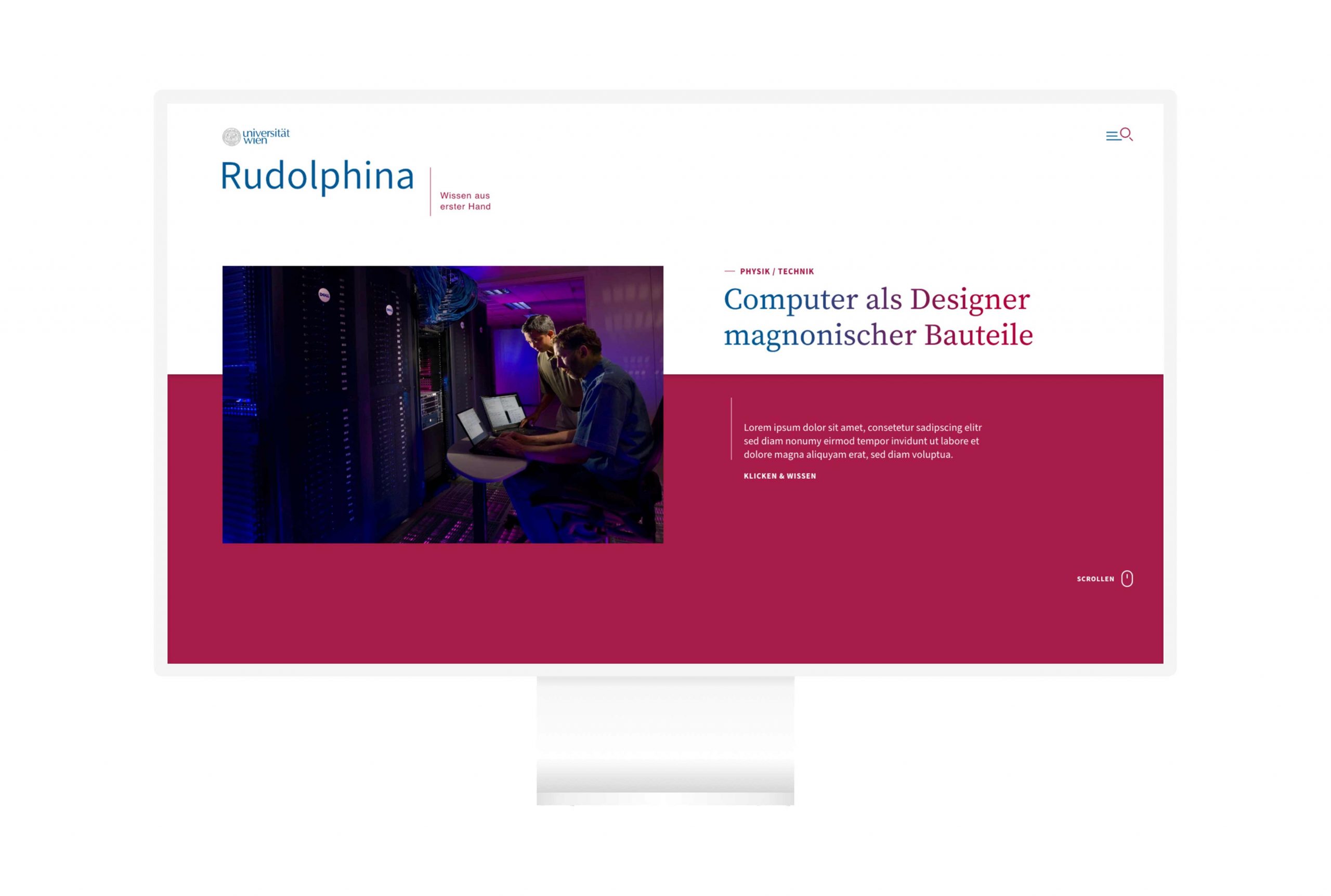 Viewport der Startseite der Rudolphina Website auf Desktop