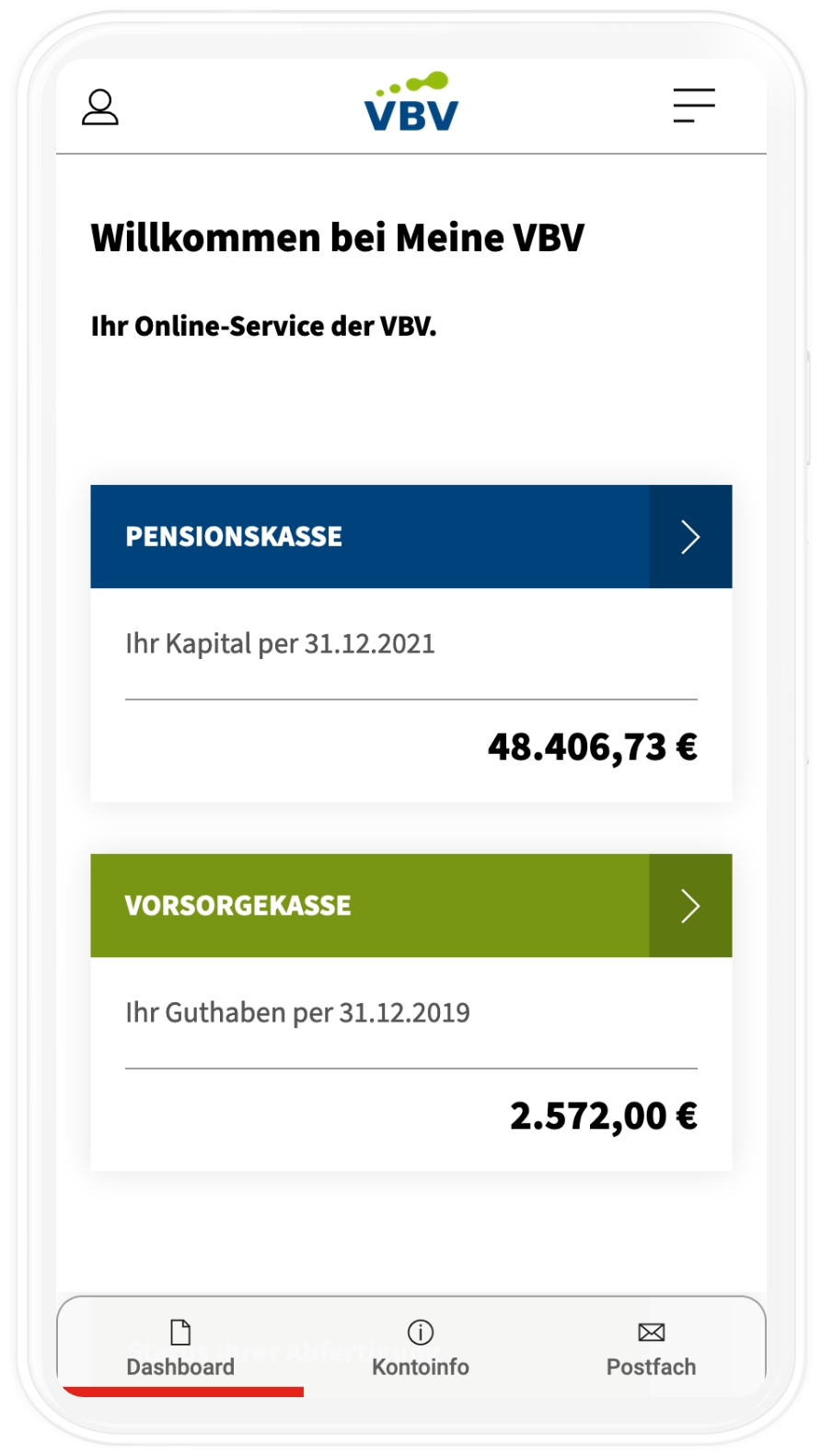 Mobile-Mockup des Dashboards 