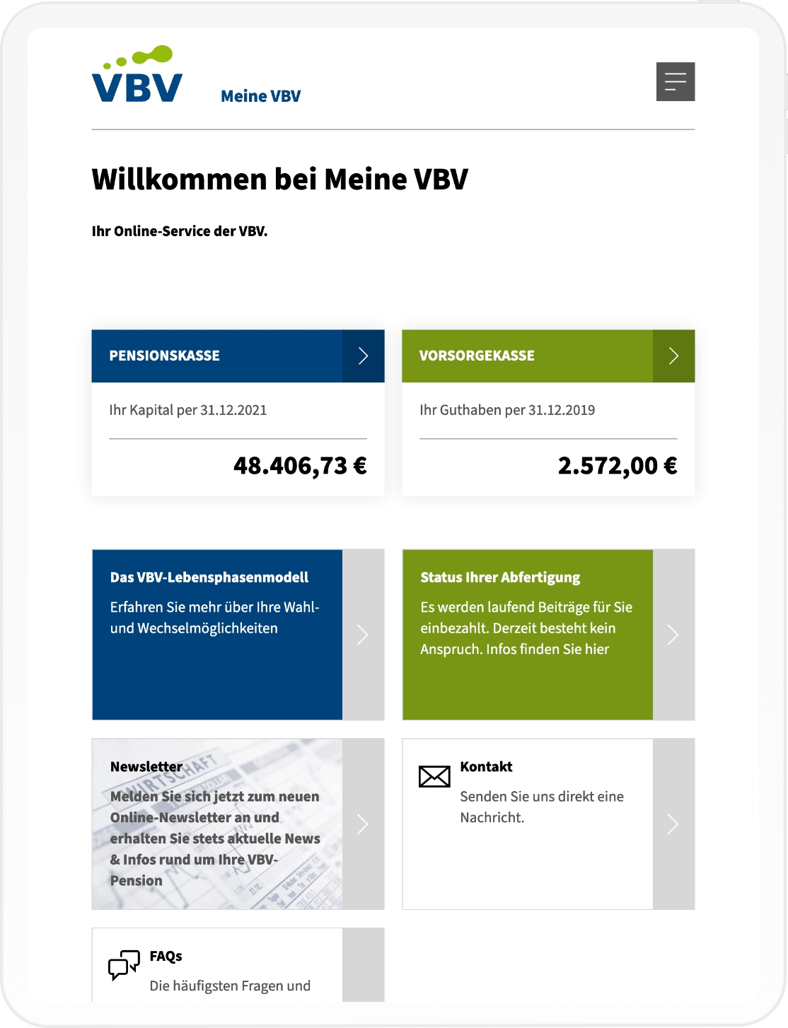 Tablet-Mockup des Dashboards 