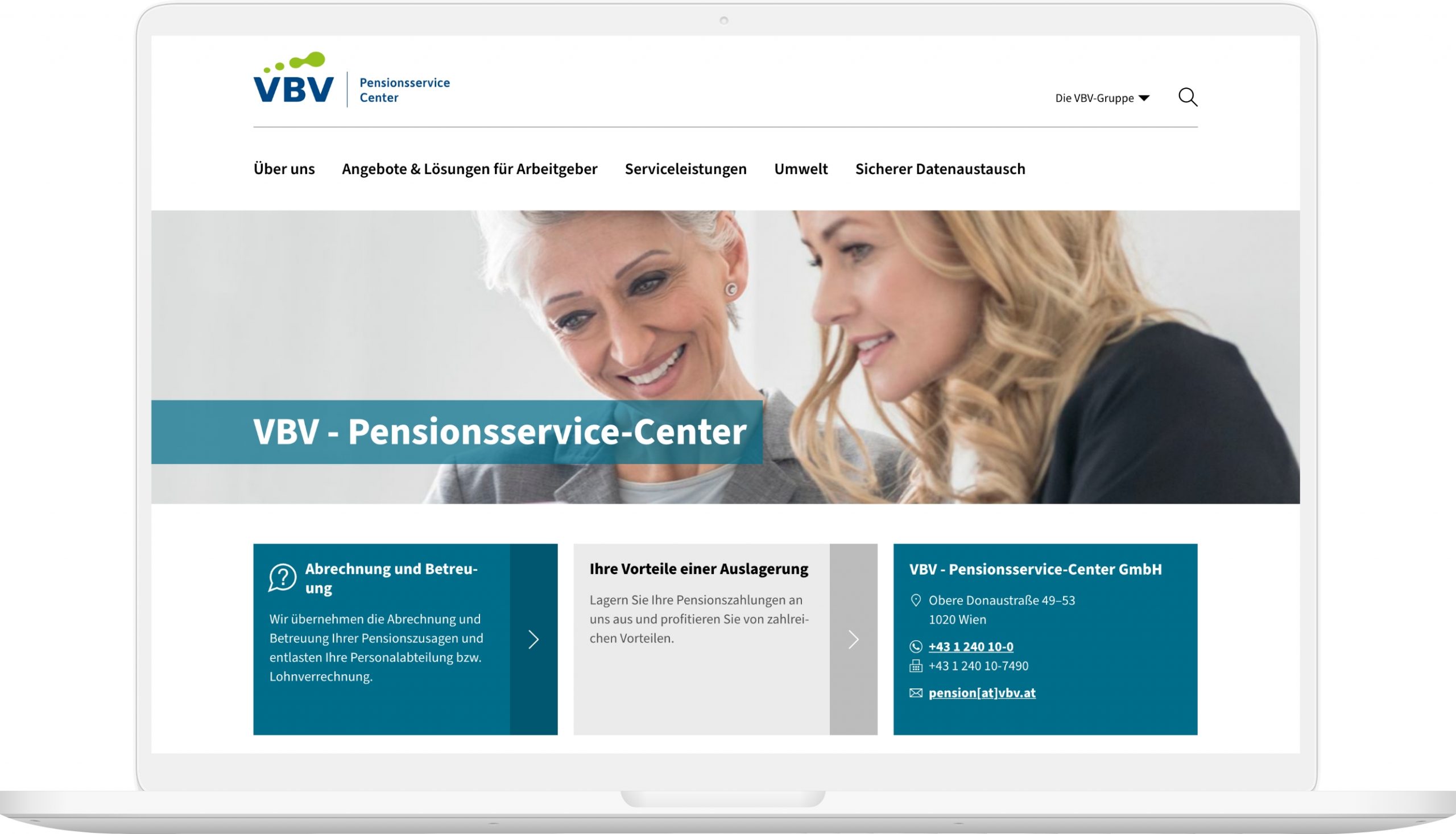 Laptop-Mockup des VBV Pensionsservice-Center