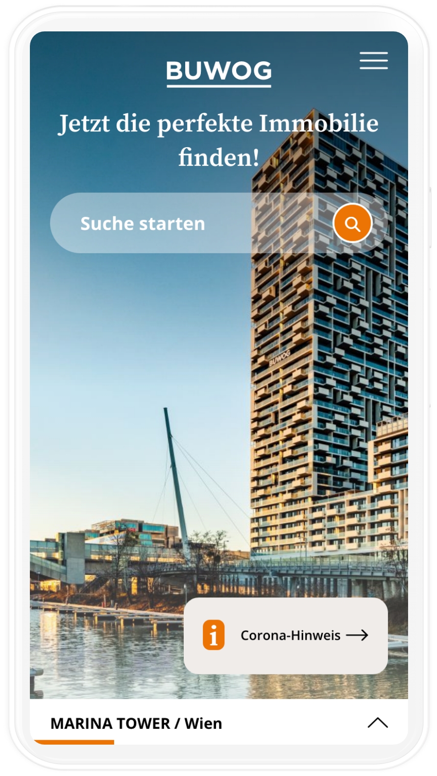 Mobile-Mockup des BUWOG.at Webseiten-Viewports